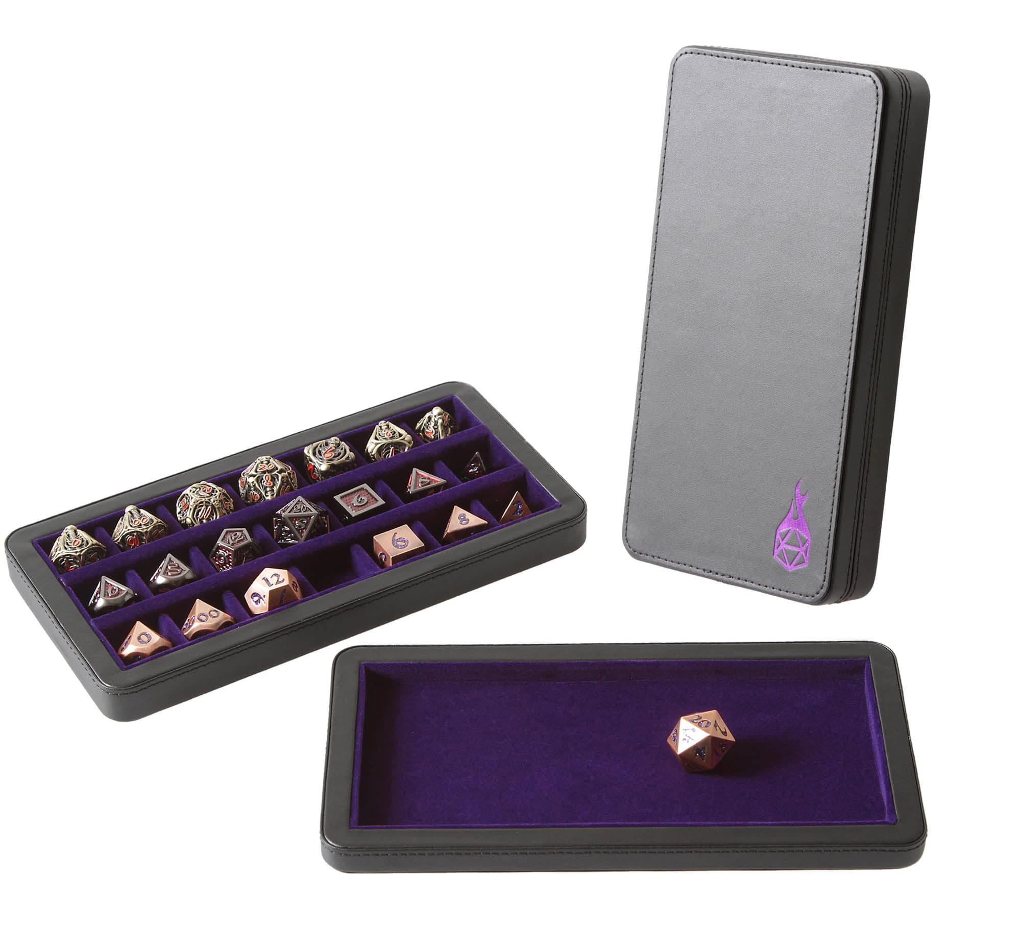Forged Dice Co. Large Divided Case with Tray - 21 Felt-Lined Chambers, Magnetic Lid - Purple
