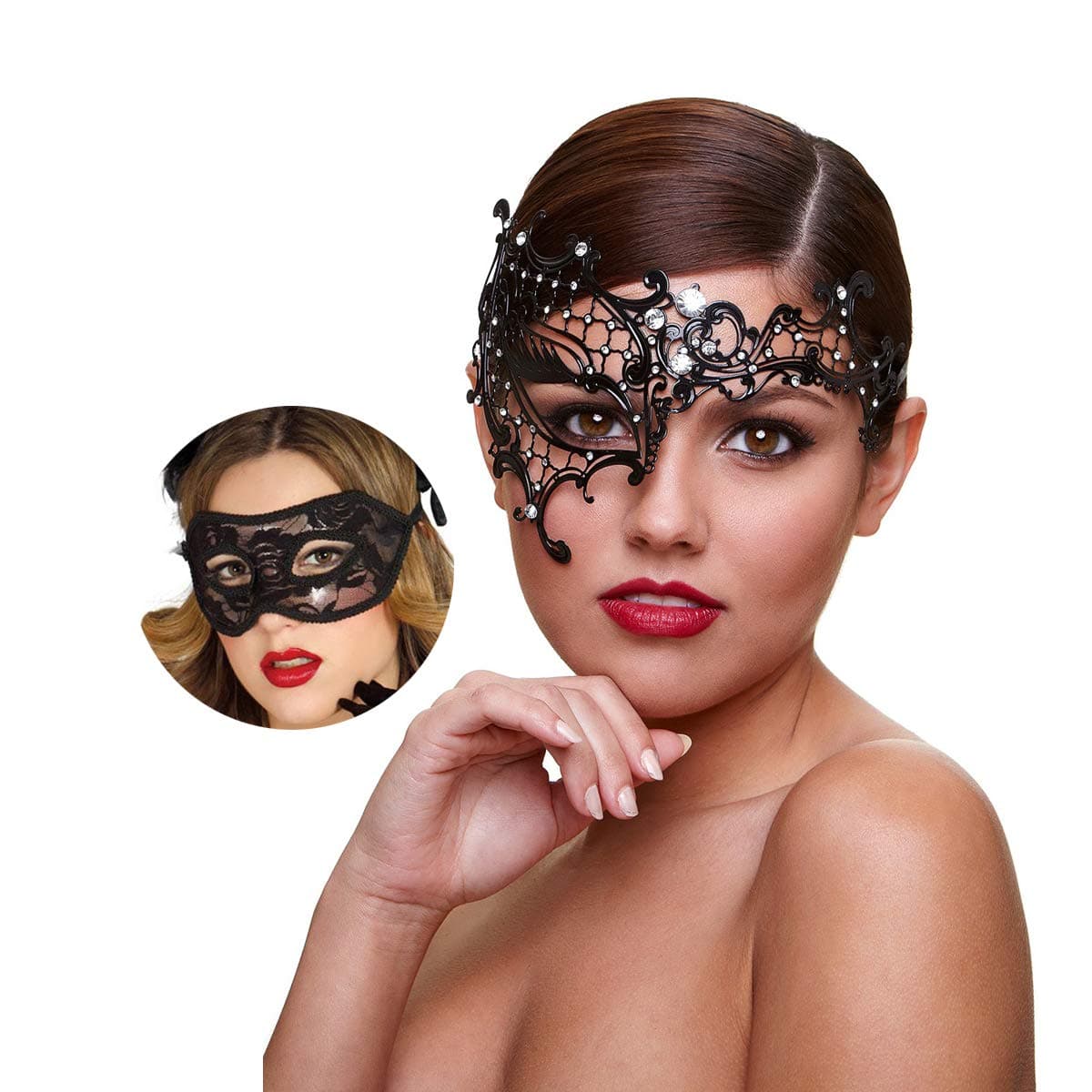 MYMENU Couples Masquerade Mask Women Metal Rhinestone Venetian Party