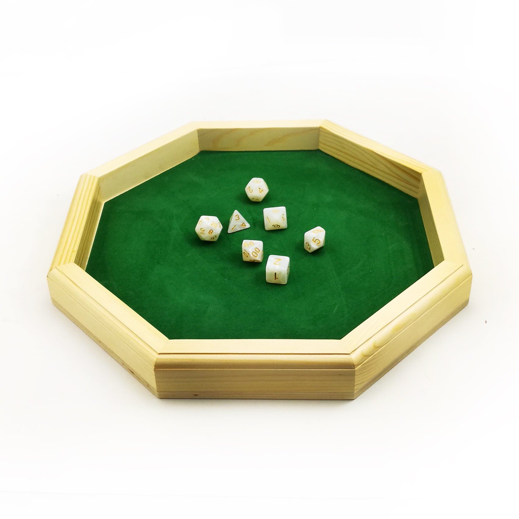 Heavy Duty 12 Inch Octagonal Wood Dice Tray with Felt Lining