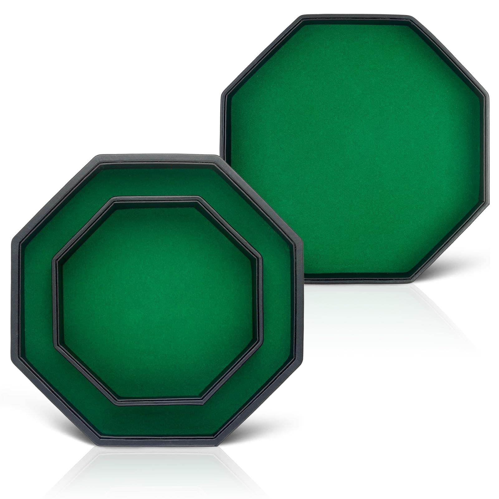 Green Felt Lined PU Leather Octagon Dice Tray with Lid