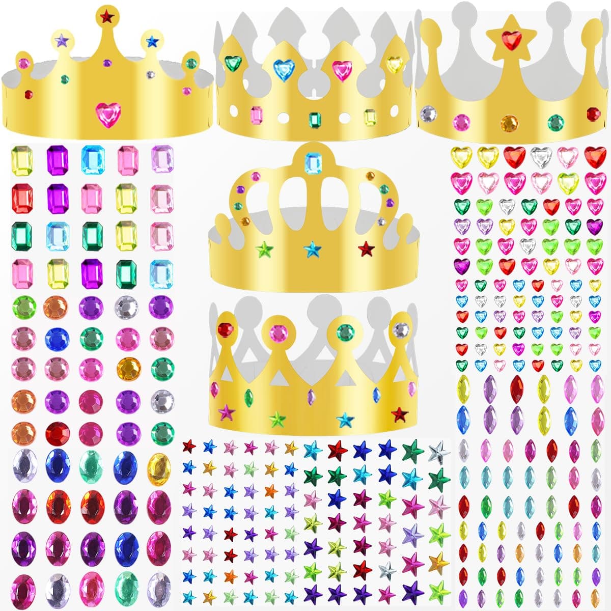 BOYIVI Jeweled Paper Crowns for Kids Birthday Hats DIY Supplies