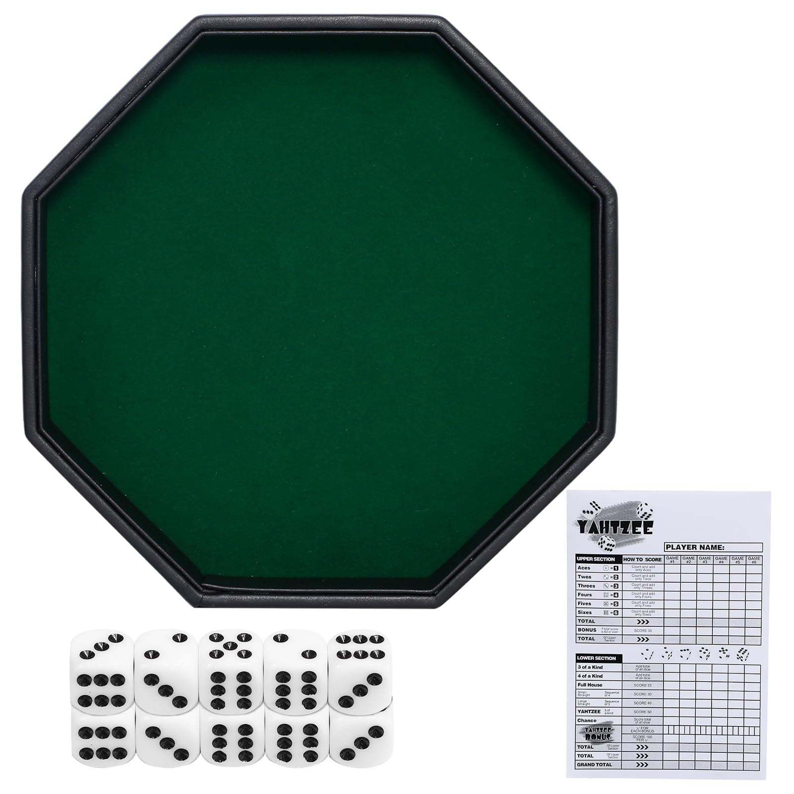 Octagon Dice Rolling Tray Set with PU Leather Velvet (Green)