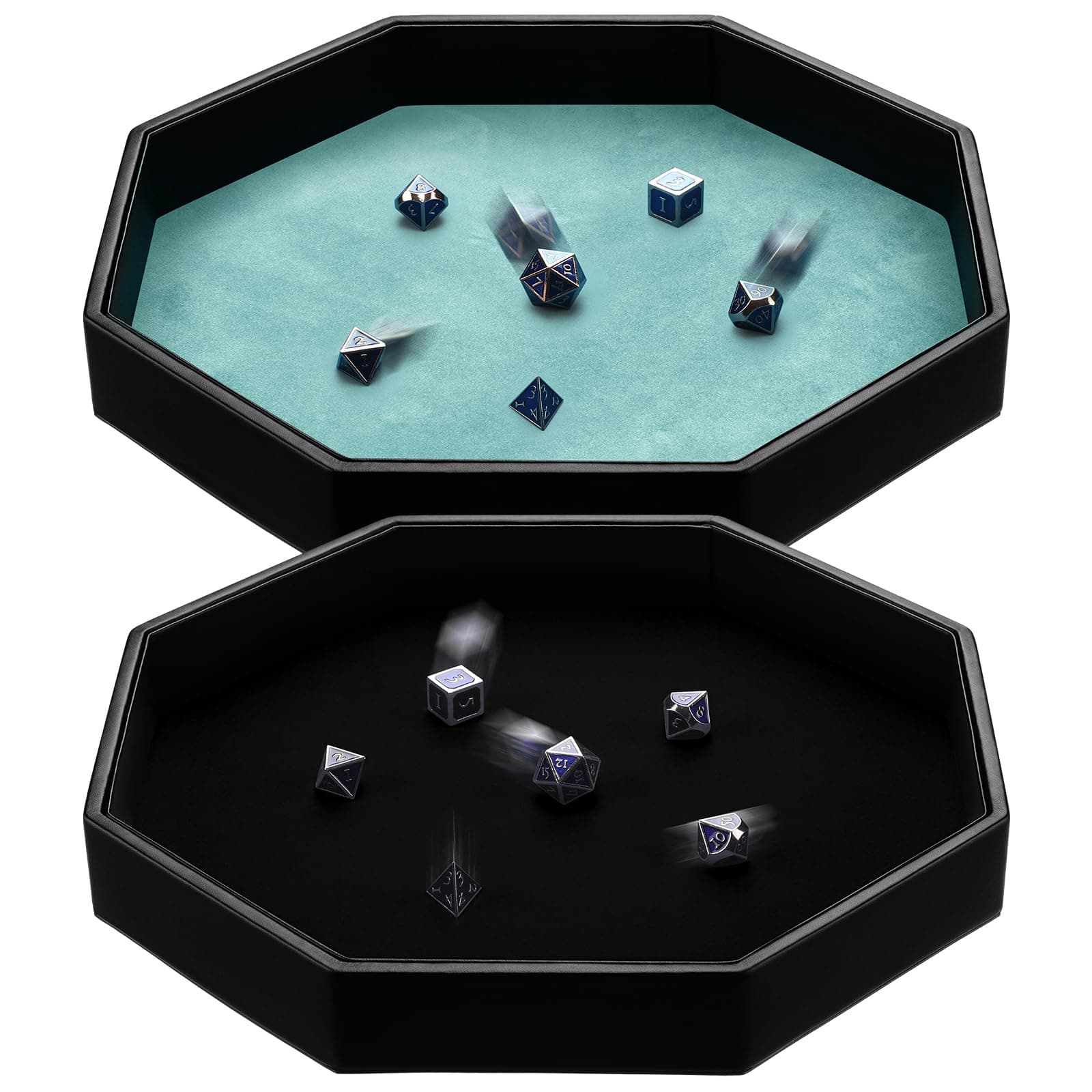 Wenqik 11.5 inch Octagon Dice Mat & Tray for Farkle & RPG Games (Black, Bluish Green)