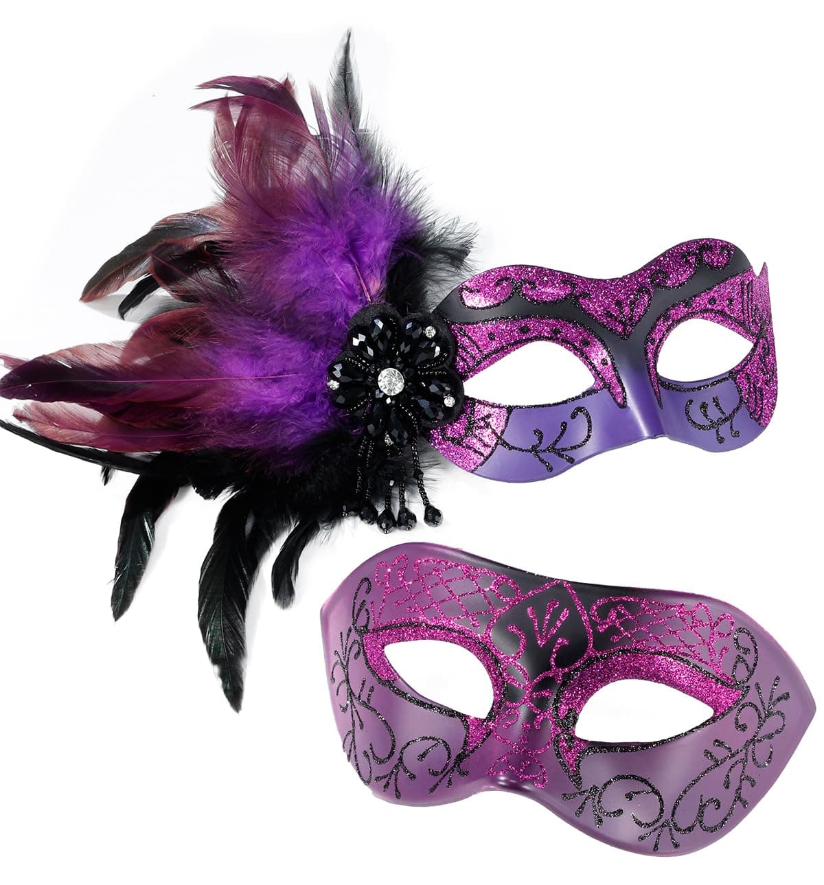Couple Masquerade Mask - Feathered Purple Mask for Masquerade, Mardi Gras, Halloween Cosplay Prom, Christmas
