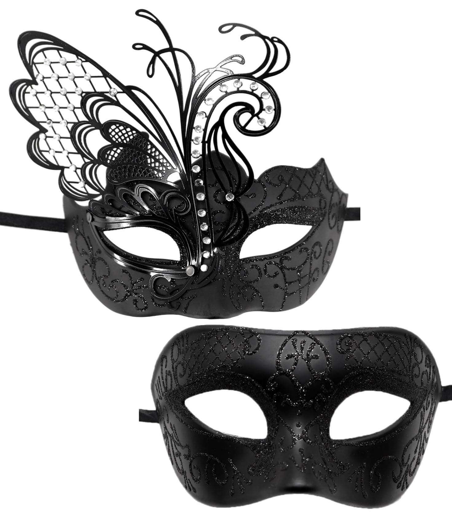 OIDEA Couples Masquerade Mask Set: Shiny Rhinestones Butterfly Costume