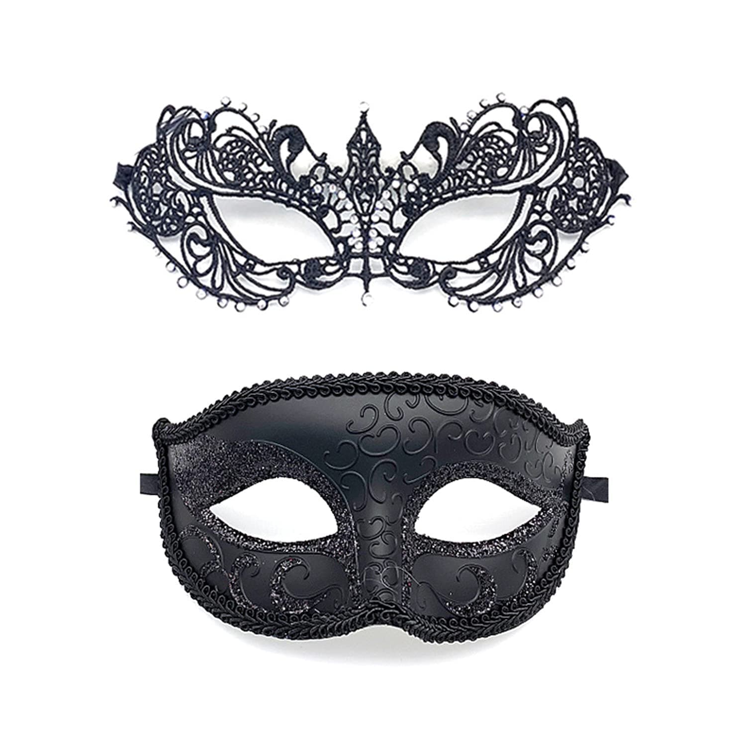 Vtrem Black Mardi Gras Masquerade Mask Set for Couples