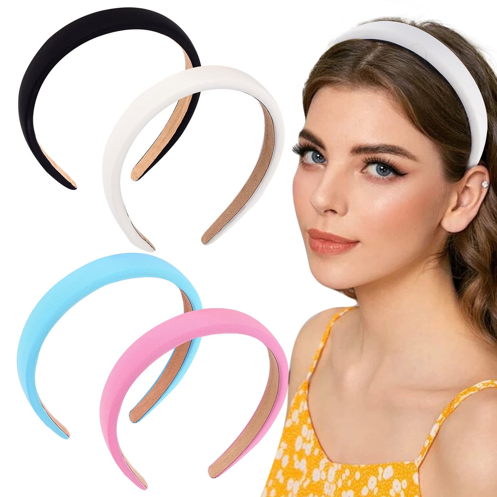 Wecoe Light Blue & Black 4 Pack Padded Headbands for Women & Girls