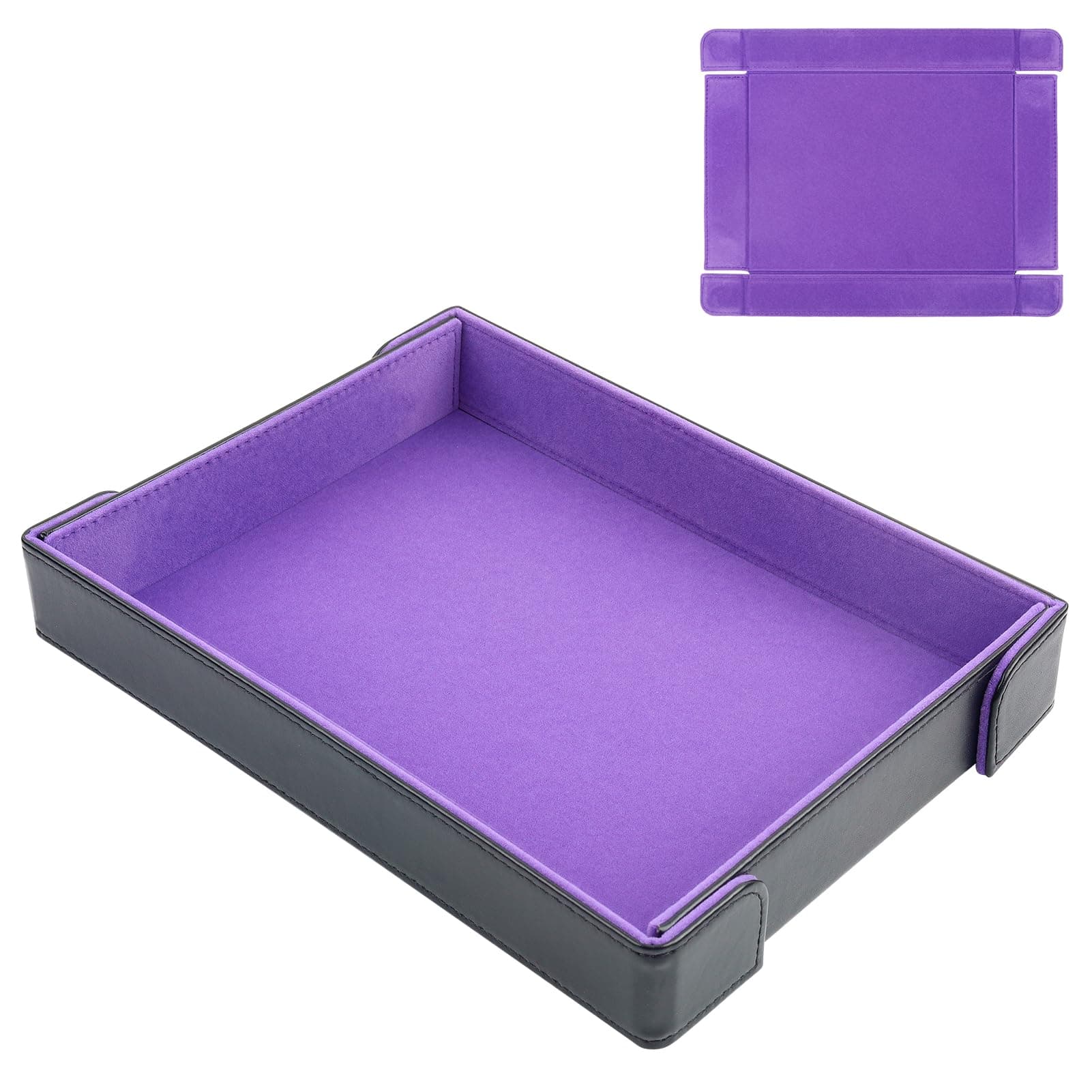 PU Leather Magnetic Folding Dice Mat with Purple Felt Lining for Dice Games