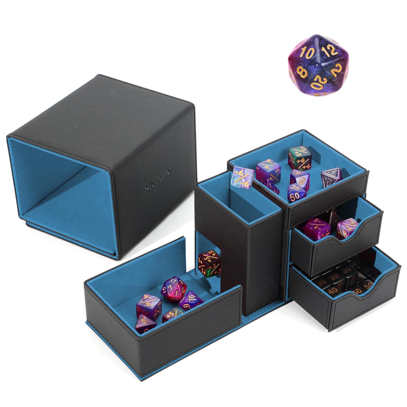 Black/Blue Dice Tower & Storage Box, DND Accessories Gifts