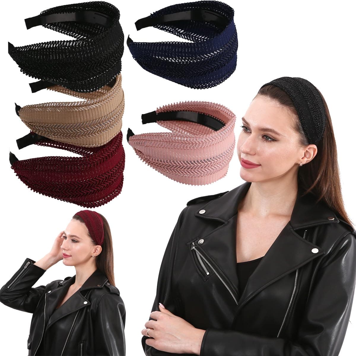 LONELY 5 Pack Mix Color Glitter Headbands for Women Velvet Hair Band with Teeth