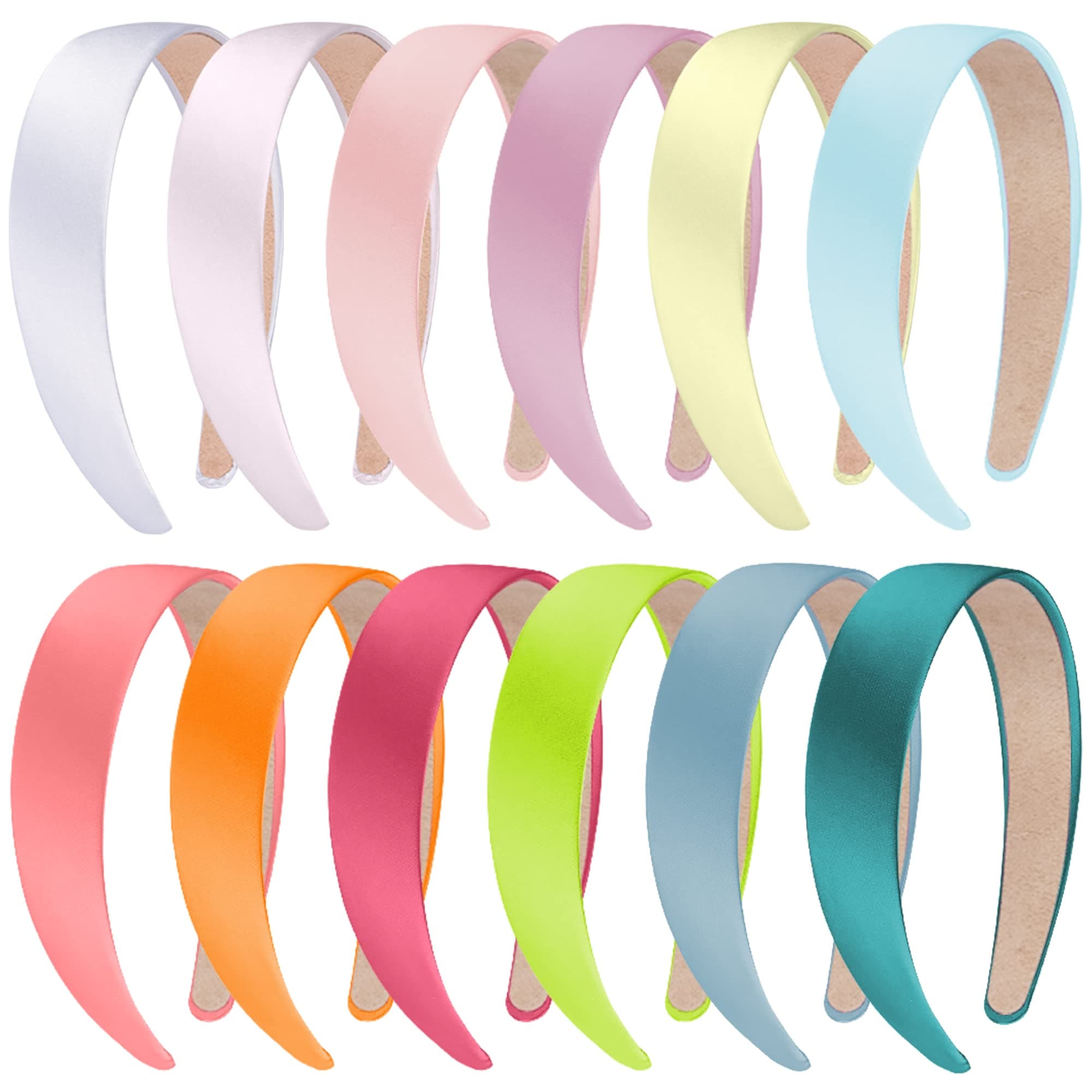 Satin Headbands Set, 12 Pieces, 1 Inch Wide, Colorful, Non-slip for Women and Girls