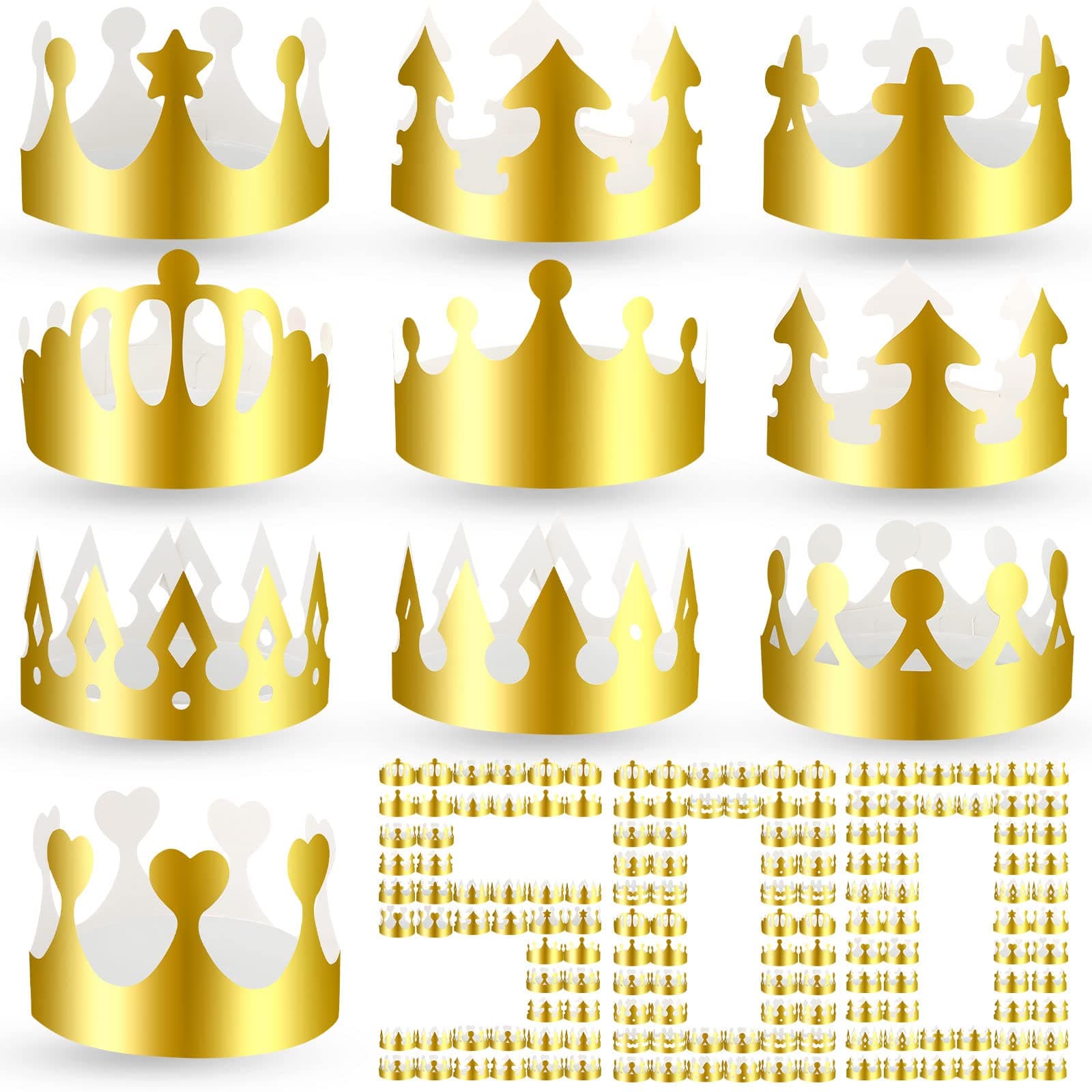 Crtiin 500 Pcs Gold Paper Crowns, Party Hats for Kids & Adults