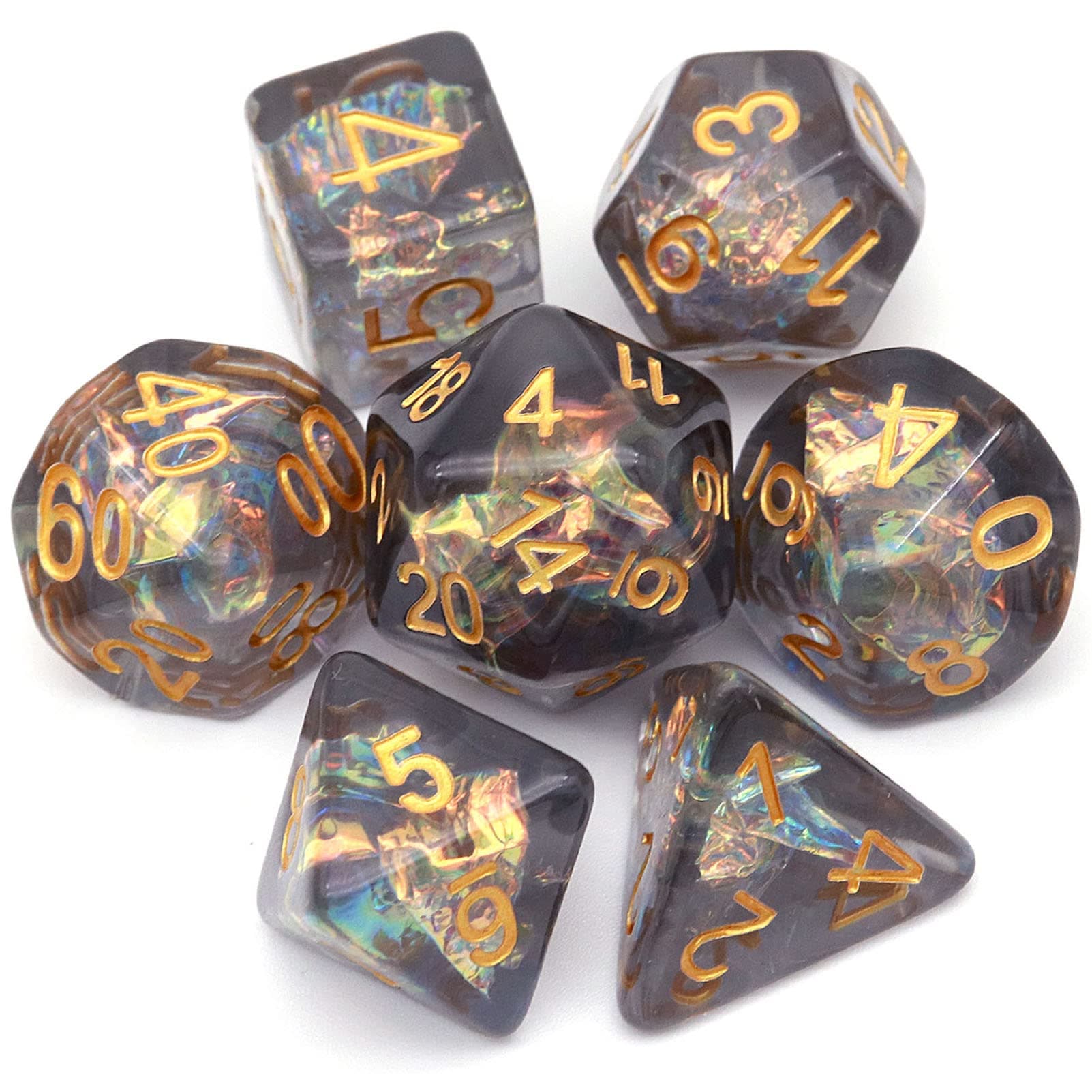 Haxtec Black DND Dice Set 7PC Filled Resin Polyhedral Dice