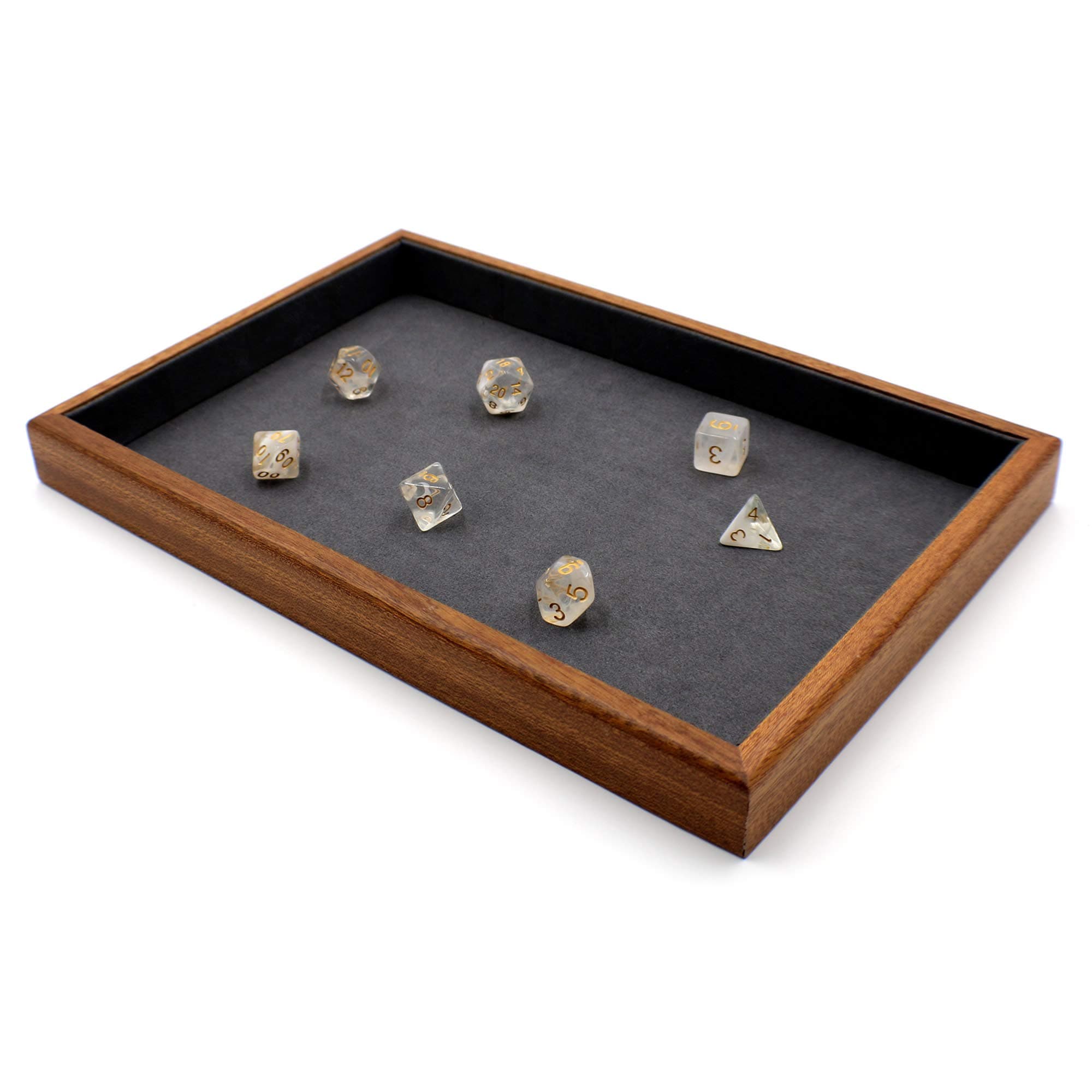 Premium Wood DND Dice Tray & Crystal Dice Set