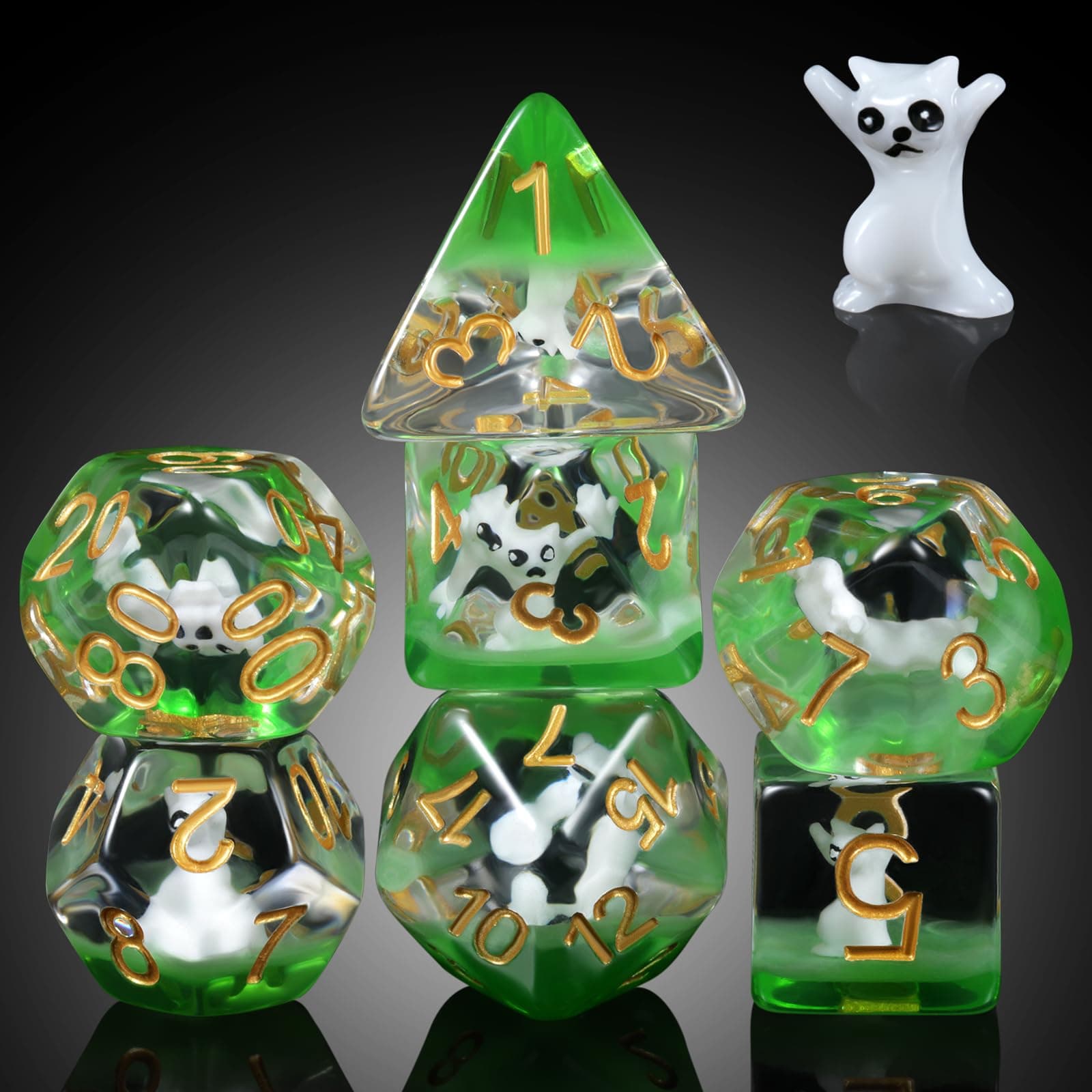 Enchanting Cat D&D 7PC Resin Dice Set with Bag