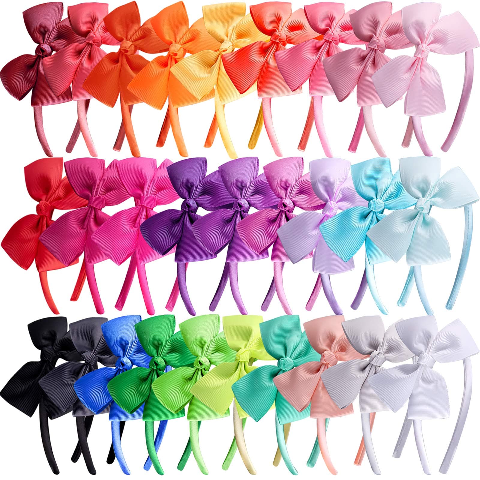 SIQUK 28 Pieces Bow Headbands Grosgrain Ribbon Headband with Bow Hair Bows Hair Bands for Girls - Multicolor Selection
