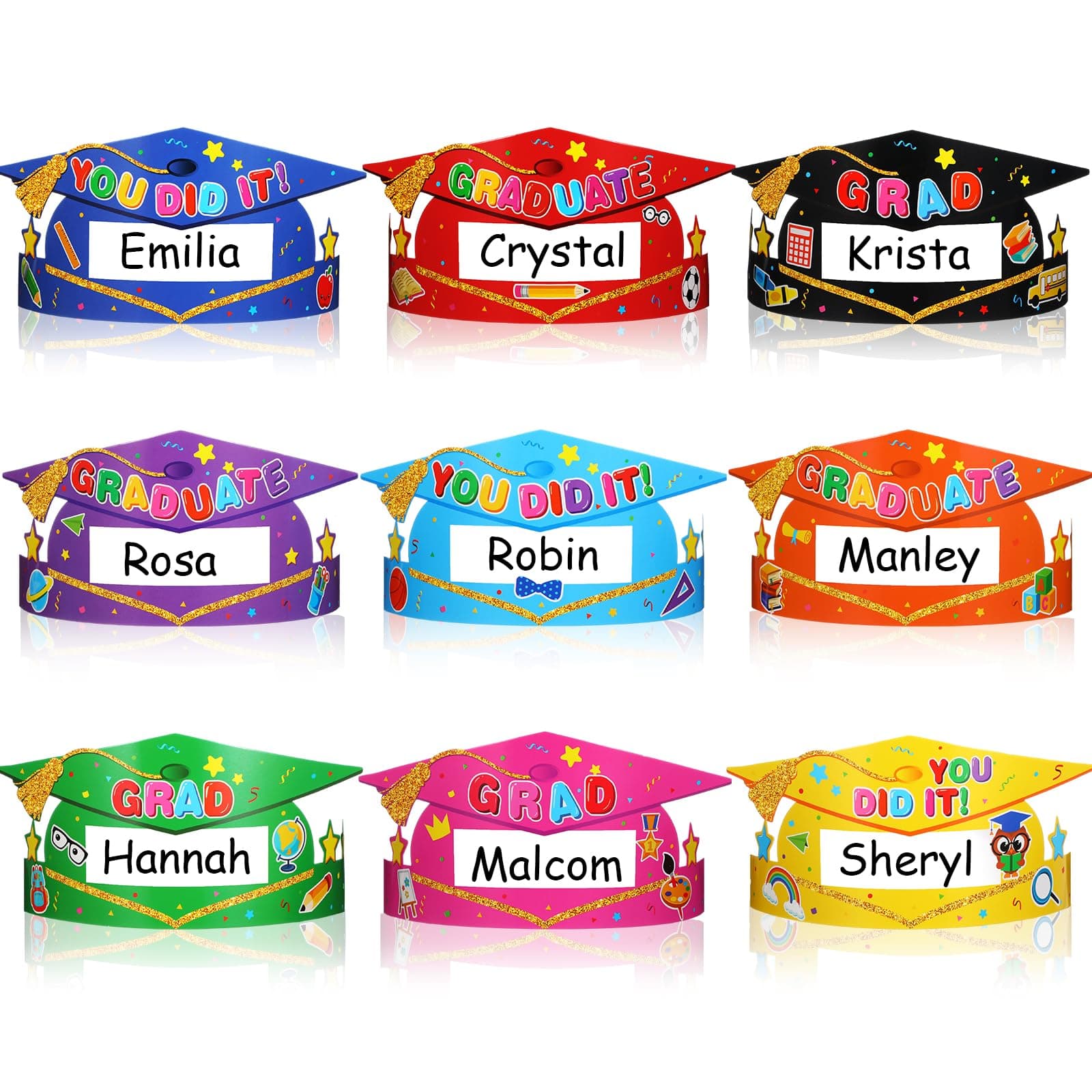 Faccito 9 Styles Preschool Graduation Crowns for Boys Girls Bulk Party Favors