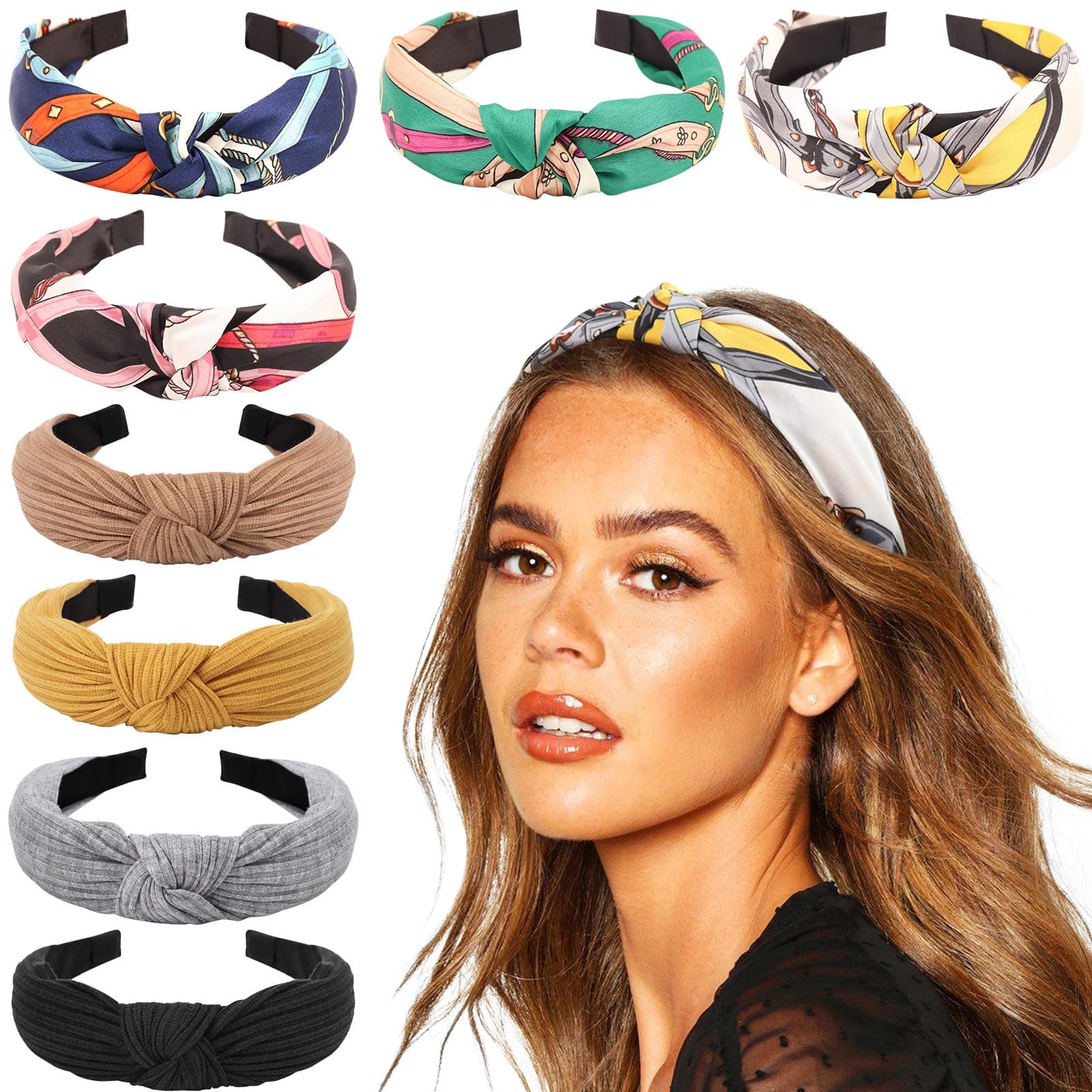 DRESHOW 8 Pack Knotted Headbands for Women Wide Turban Yoga Exercise Accessories
