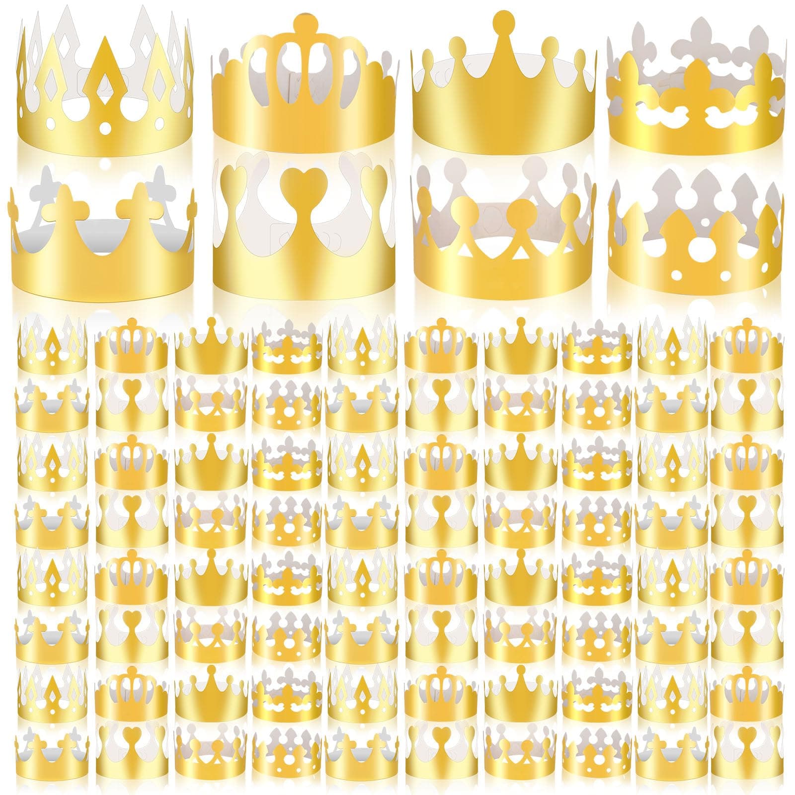 Gold Foil Paper Crowns, 64pcs Birthday King & Queen Crowns for Parties & Classrooms