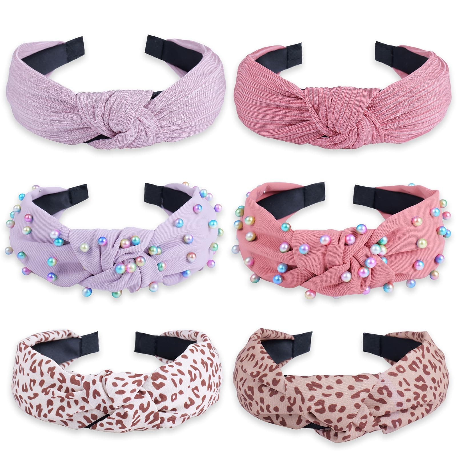 LOVNFC Girls' Colorful Wide Top Knot Headbands, 6Pcs No Slip Jewelry Embellished