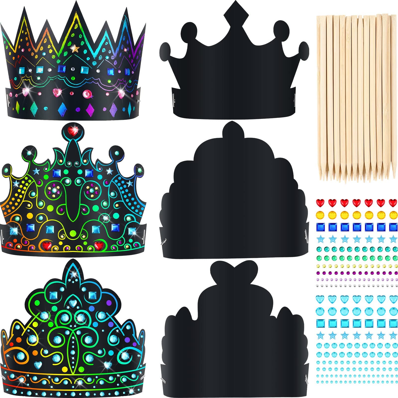 Lewtemi 110 Pcs Rainbow Scratch DIY Paper Crowns & Hats Bulk Set