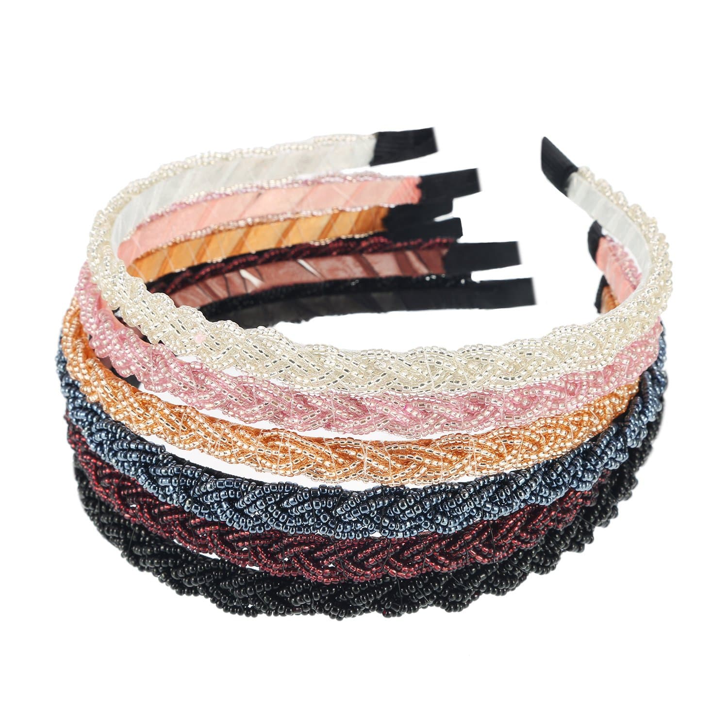 MTLEE Sparkly Crystal Beaded Headbands for Women (Classic Colors)