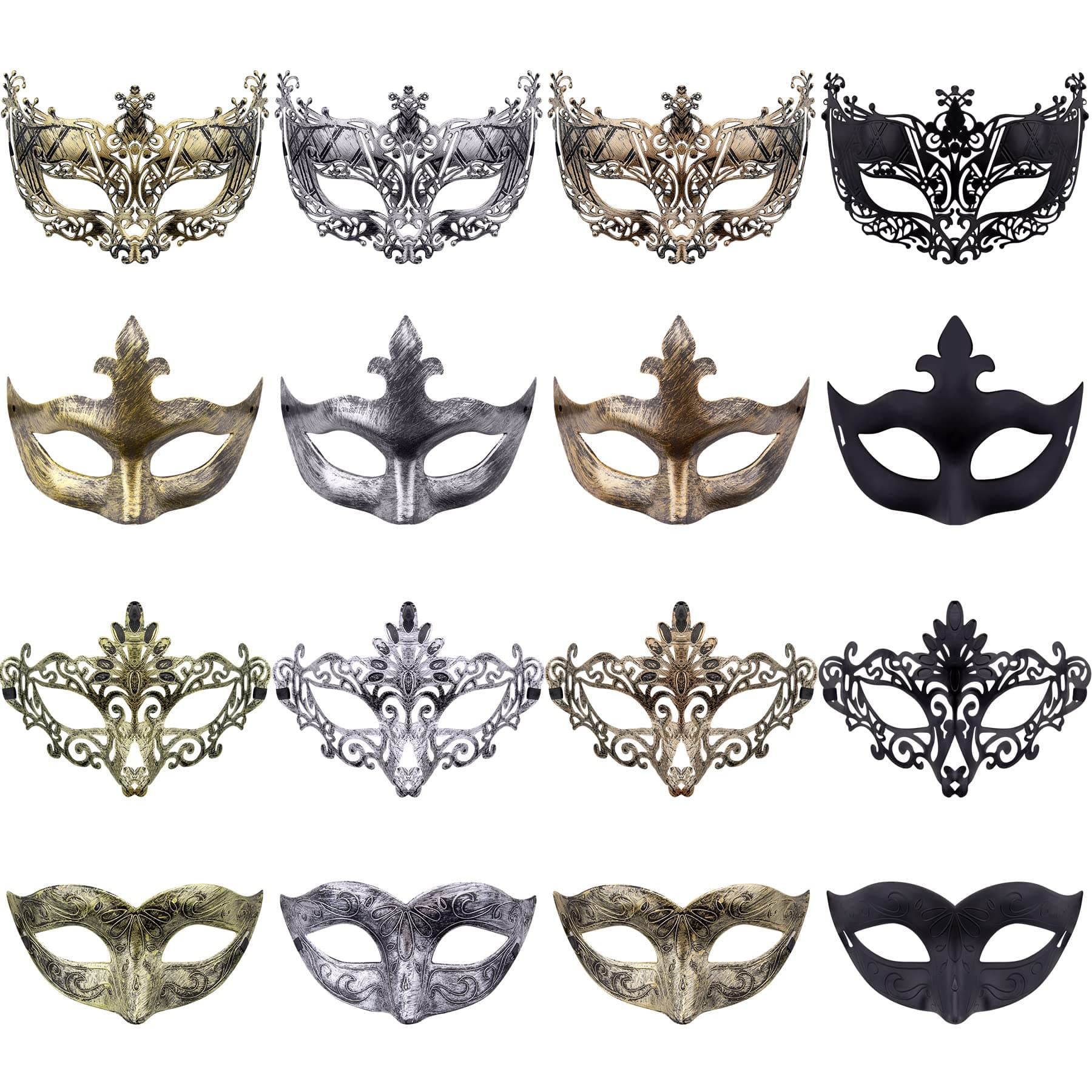 FEQO 16 Pieces Vintage Venetian & Antique Masquerade Masks