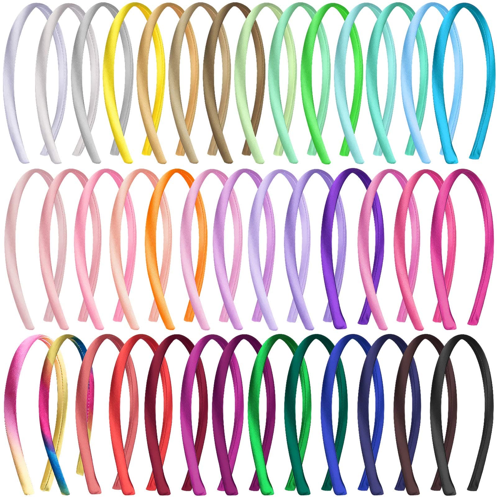 Duufin 40 Pieces Colorful Satin Headbands for Girls