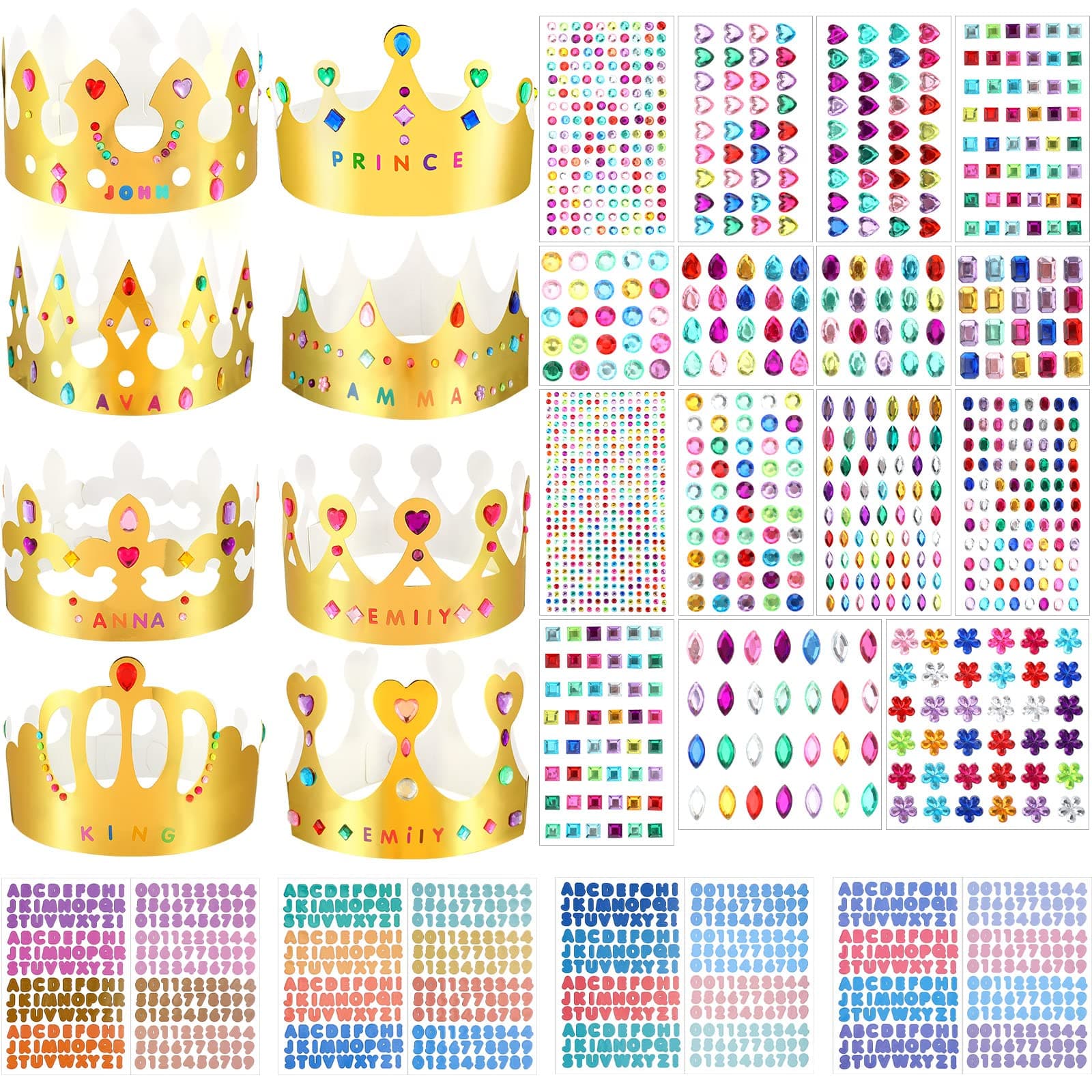 63pcs Gold Gem Princess & Prince Crowns for Kids & Adults Birthday Party Decor & DIY Favor Supplies