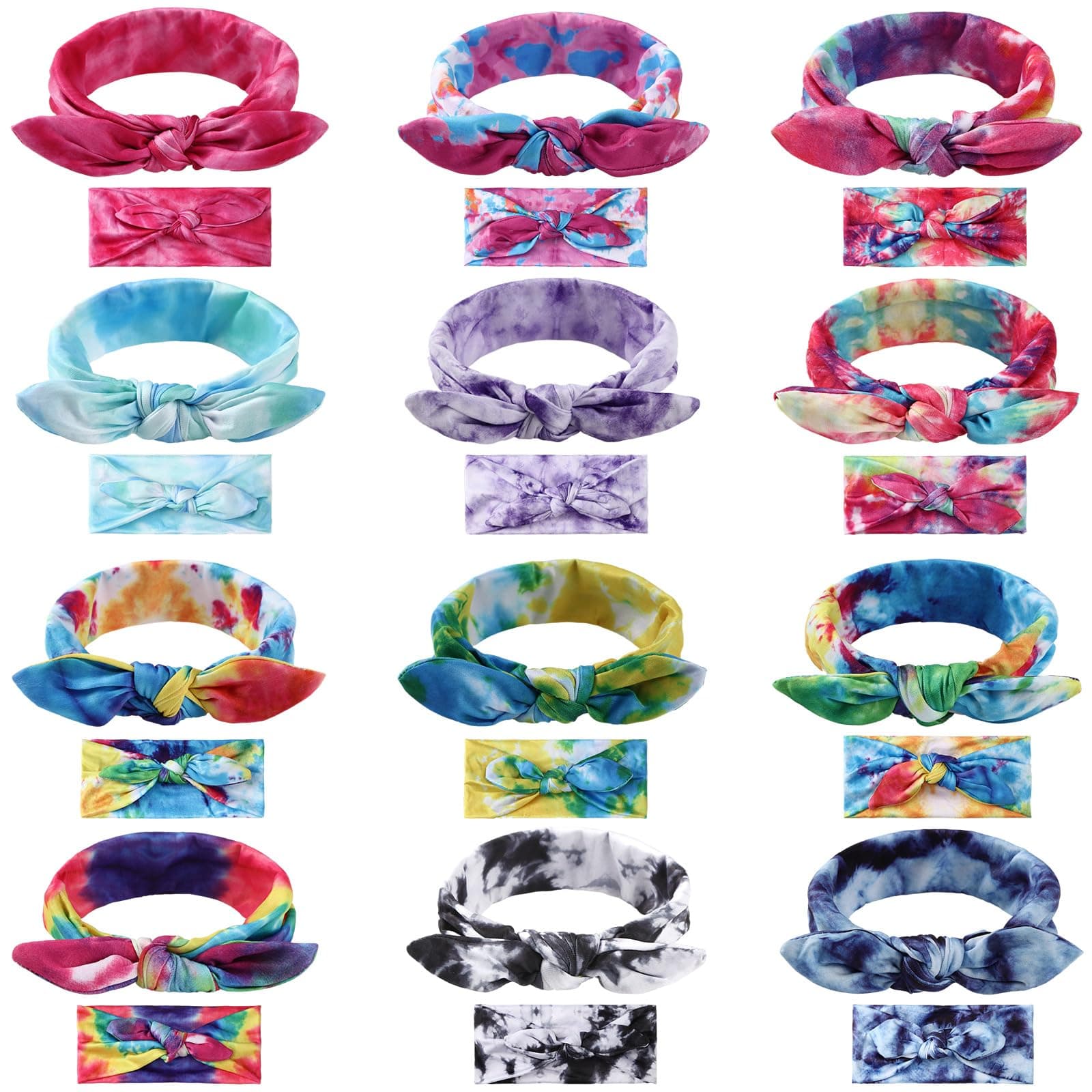 Giegxin 24 Pcs Tie Dye Rabbit Ear Bow Girls Headbands