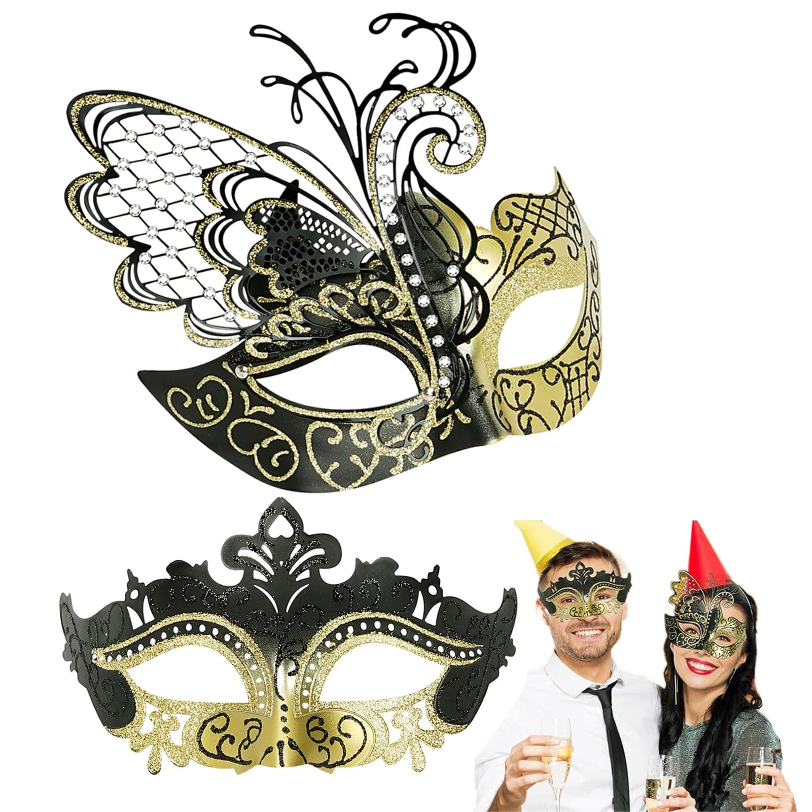 Couples Masquerade Mask Set for Venetian Party, Halloween Costume, Mardi Gras, Prom Ball