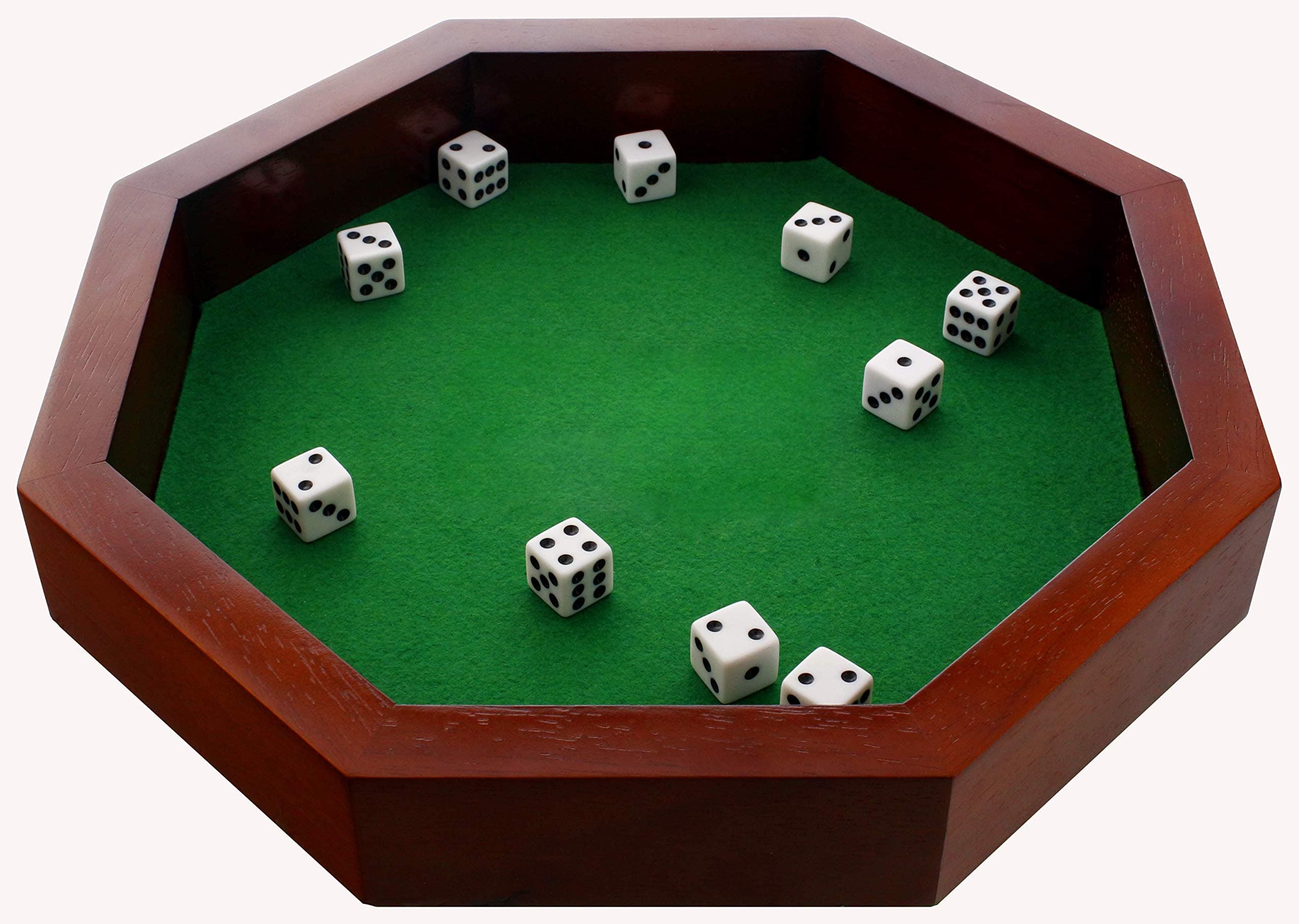 11.75-Inch Octagonal Wooden Dice Tray with Dice