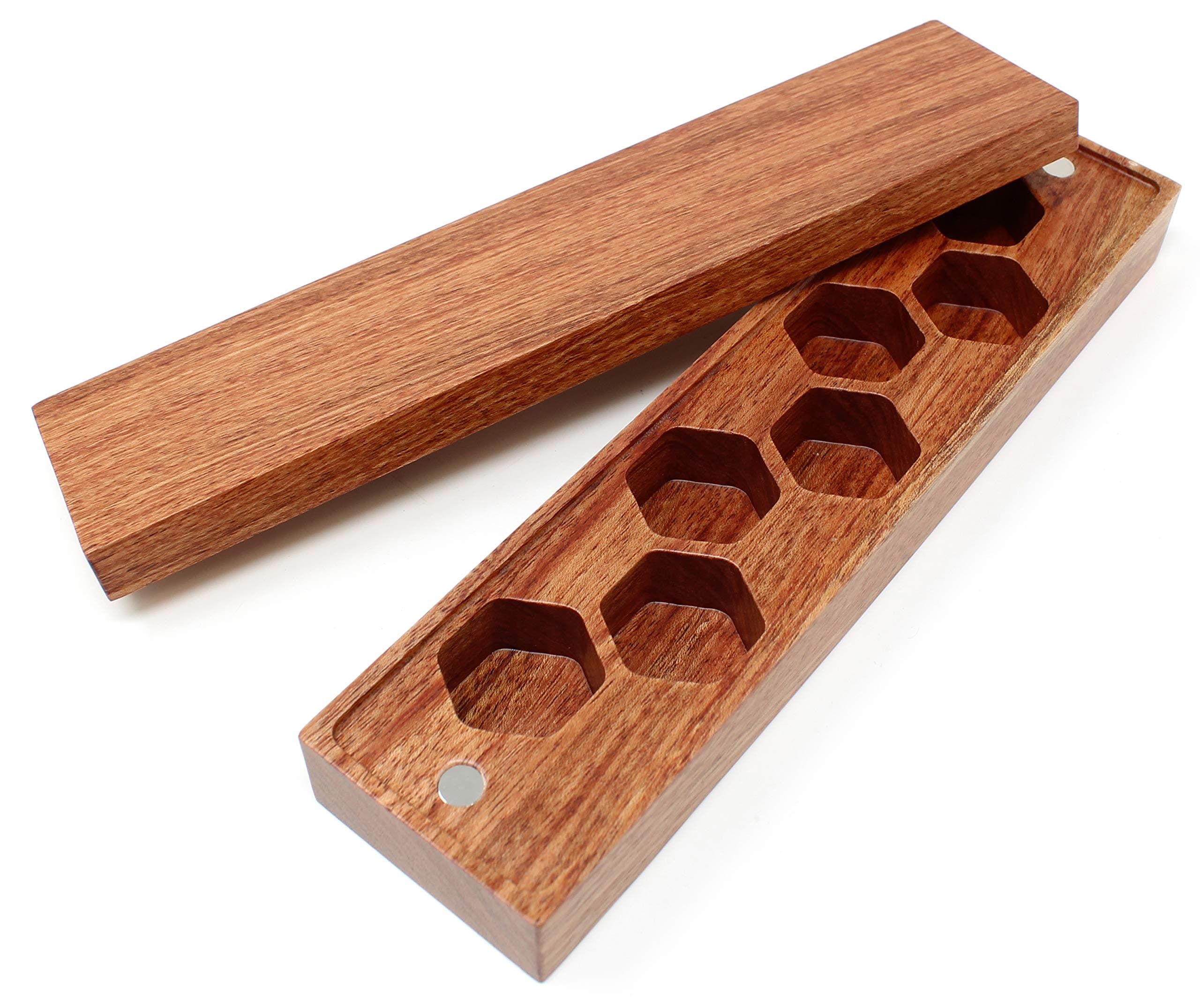 Rosewood Magnetic Dice Storage Case - Holds 7 Polyhedral Dice for DND, D&D, RPG