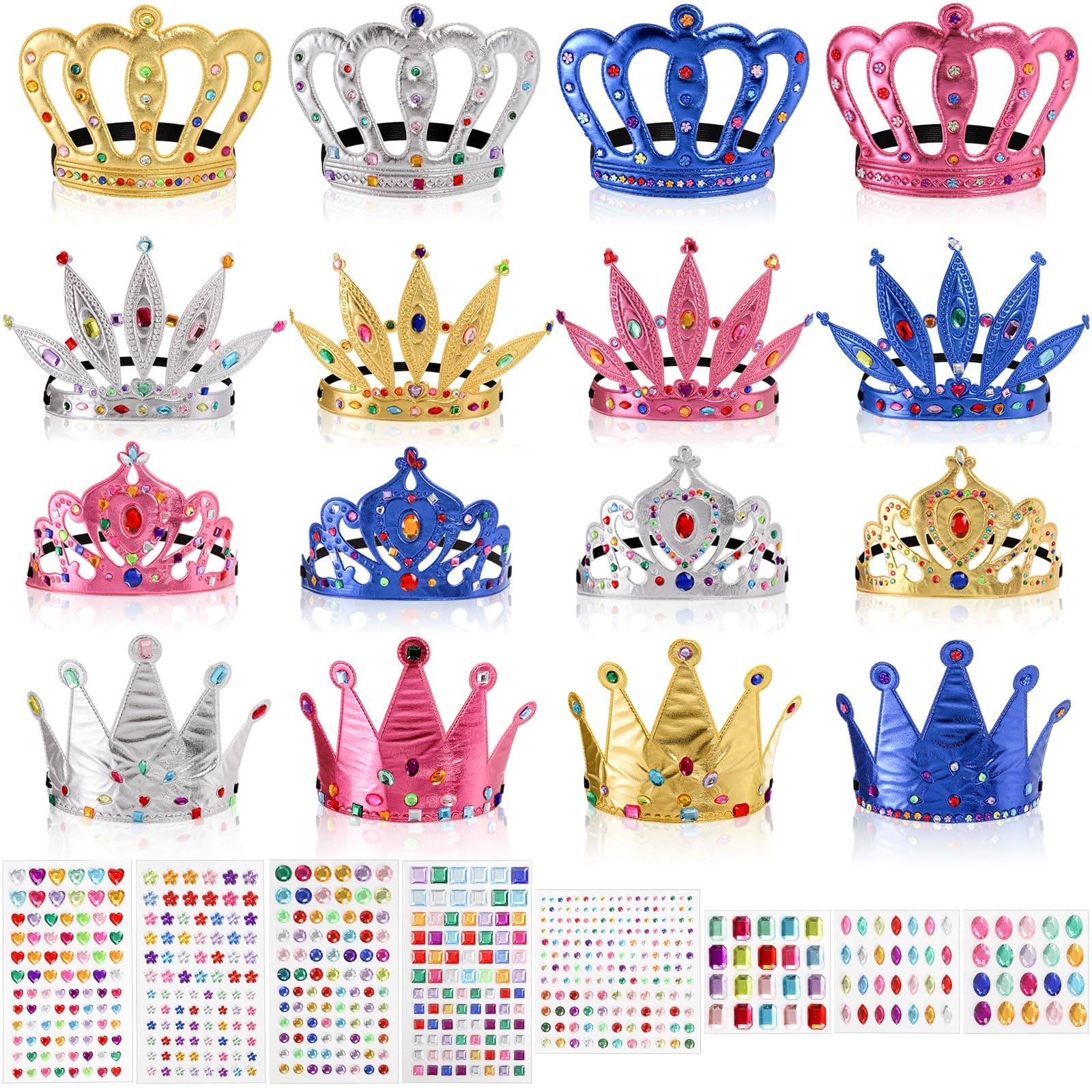 Frcctre 24-Piece Foam Crown Set: DIY Princess Tiaras & Crowns with Crystal Stickers, Perfect Party Favor Supplies