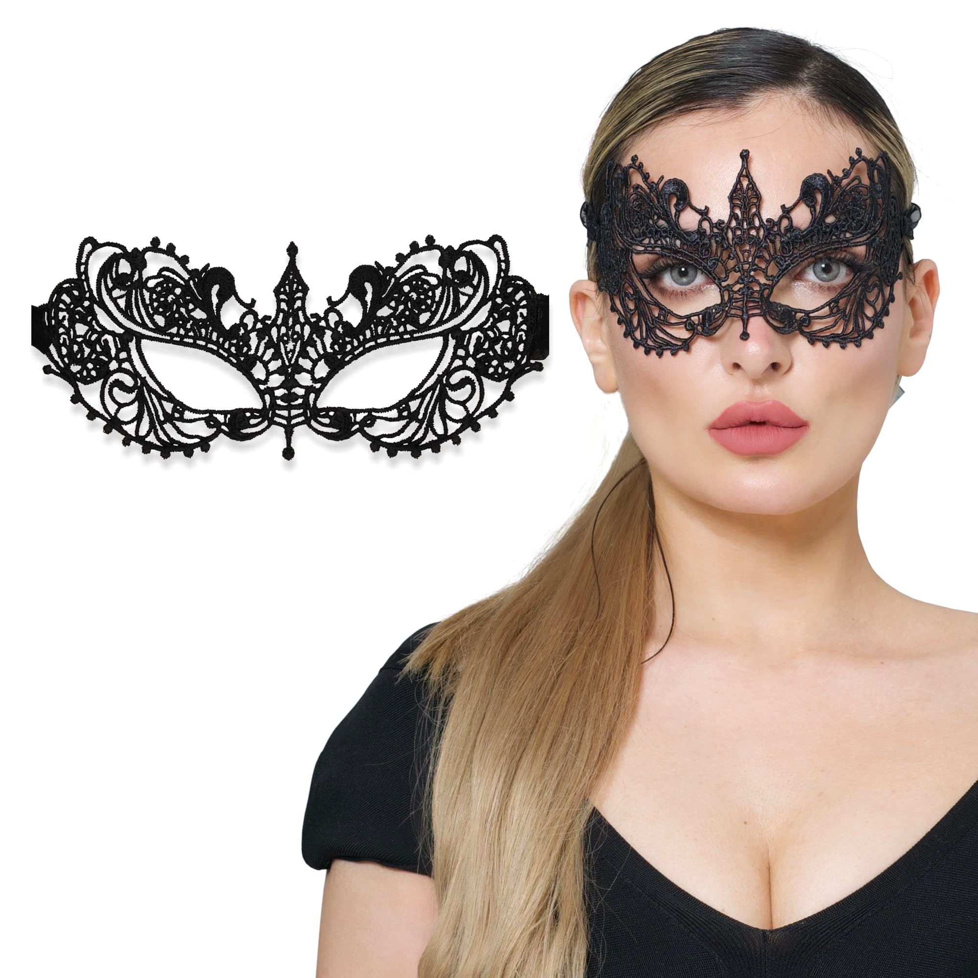 Luxurious Lace Masquerade Mask for Women - Venetian Party, Prom, Mardi Gras, Halloween