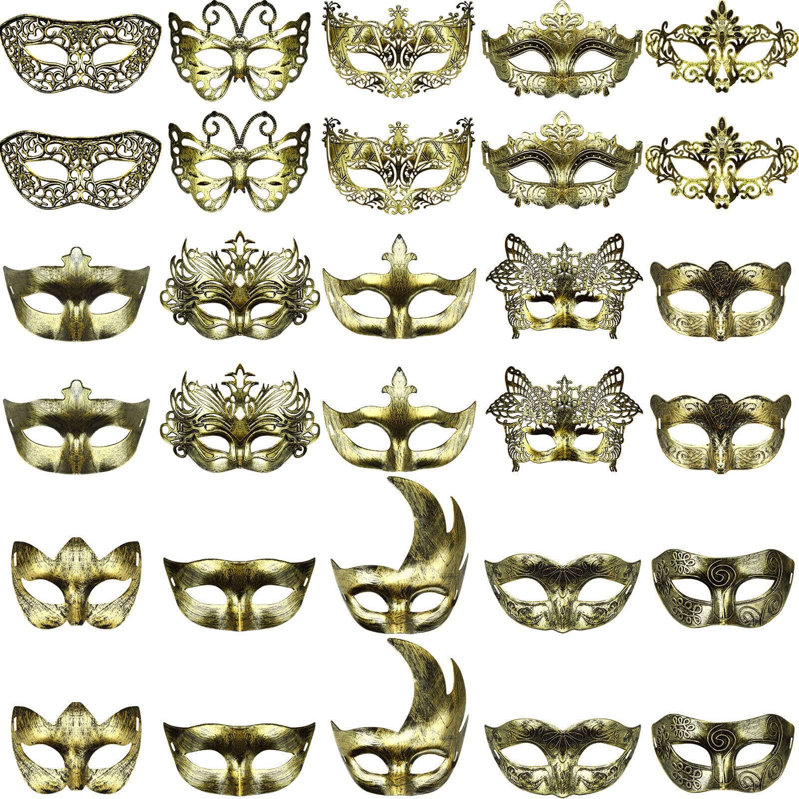 Yunsailing 30 Piece Masquerade Mask Set for Mardi Gras & Halloween Parties
