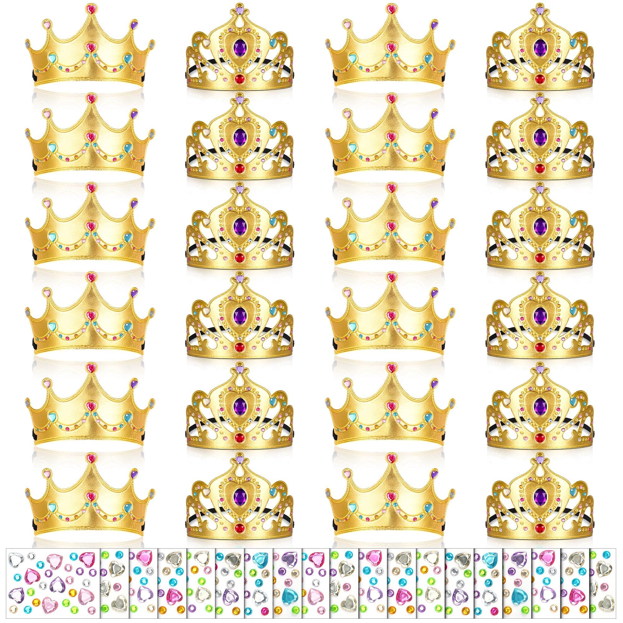 Yaomiao 44 Pc Foam Crowns for Kids Princess Tiaras Bulk Diamond Stickers Party Supplies