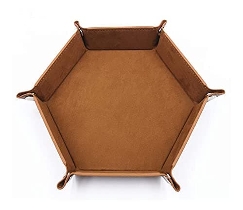 Folding Hexagon Tray - Metal Dice Tray for RPG, DND and Table Games, Holder Box (Brown)