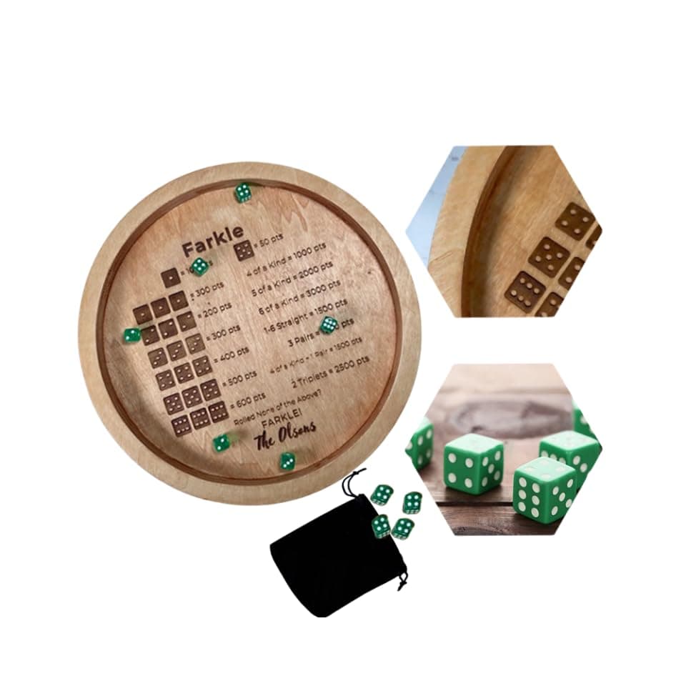 Classic Wooden Dice Tray for Farkle & Other Dice Games (Tray + 2 Dice)