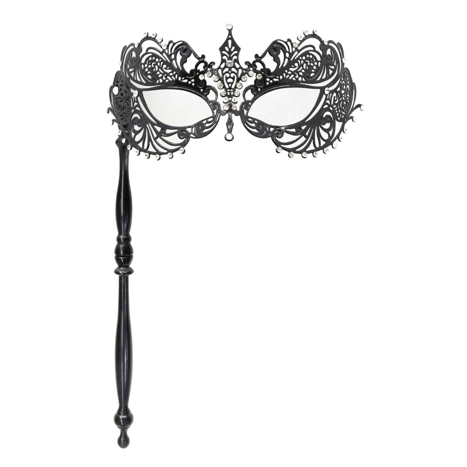 Thmyo Venetian Mardi Gras Carnival Feather Rhinestone Masquerade Mask with Stick