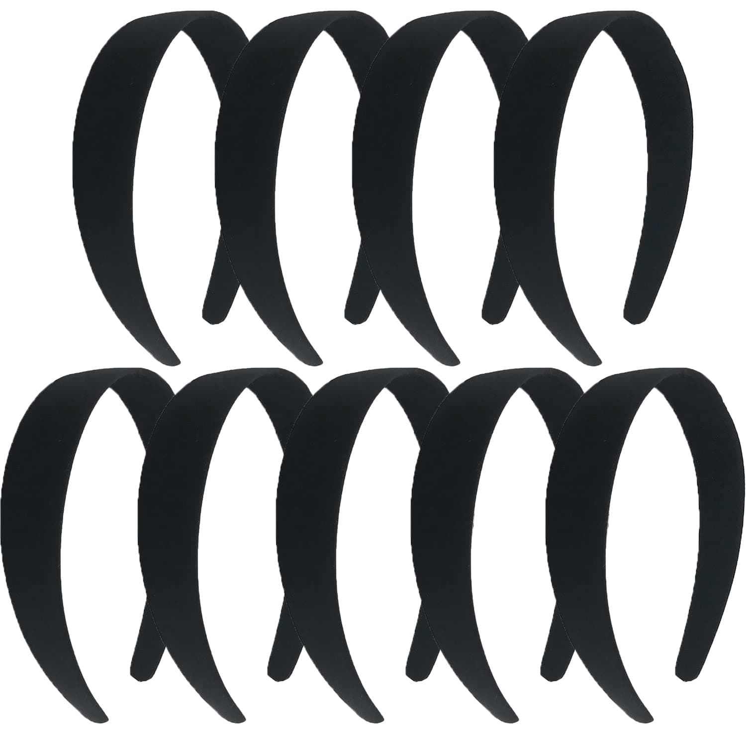 Black Satin 1 Inch Wide Headbands - 9 Pcs Colorful Hair Bands for Women and Girls