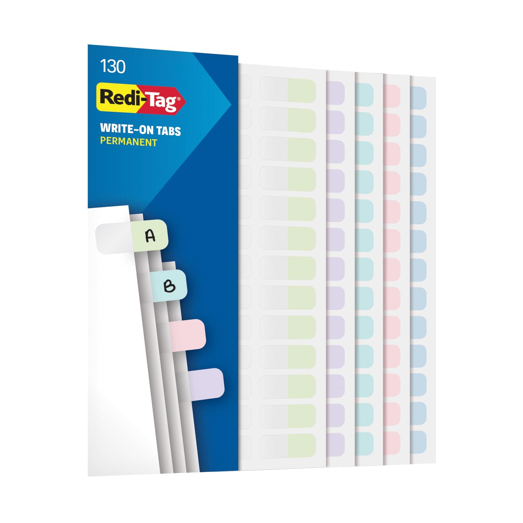 Redi-Tag Write-On Pastel Index Tabs, 130 Pack