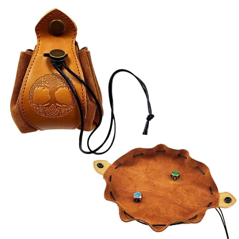 Celtic Tree DND Gifts Dice Bag - Genuine Leather Storage with Tray