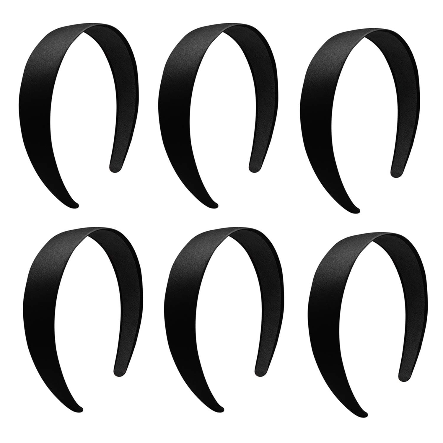 Satin 1.2 Inch Black Antiskid Hair Bands, 6 Pcs for Ladies and Girls