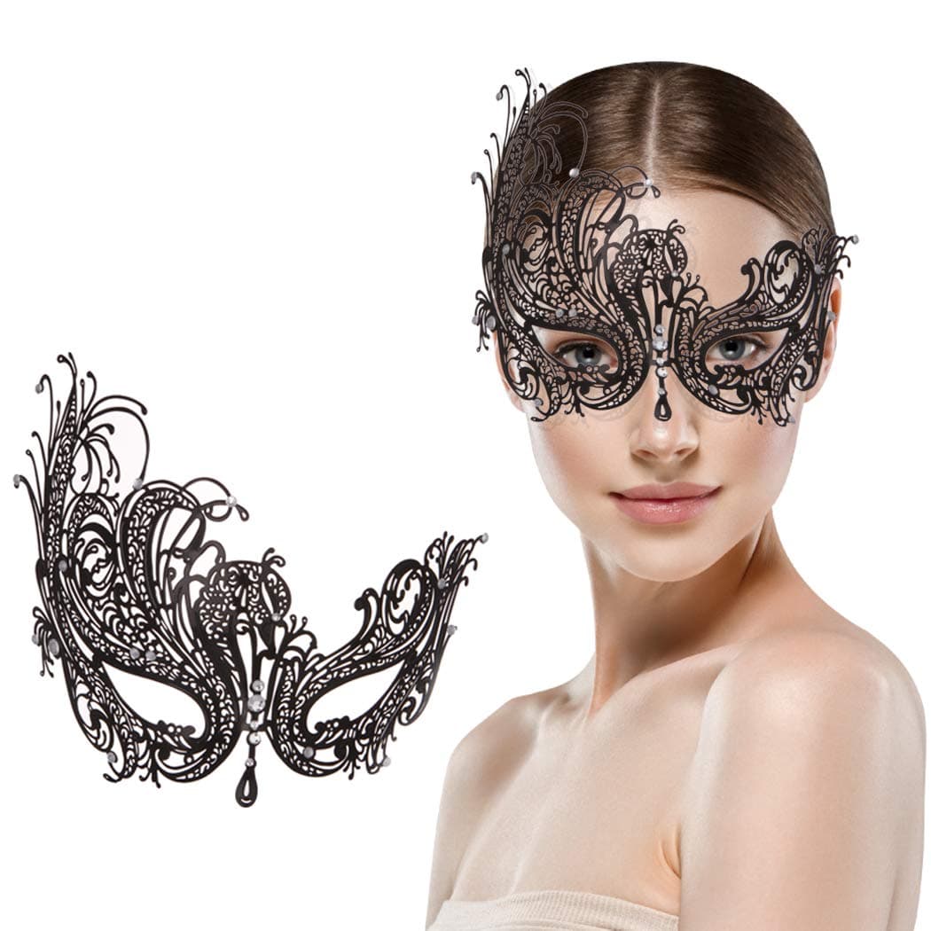 Ralleyfun Women's Venetian Metal Masquerade Mask for Carnival & Halloween Cosplay
