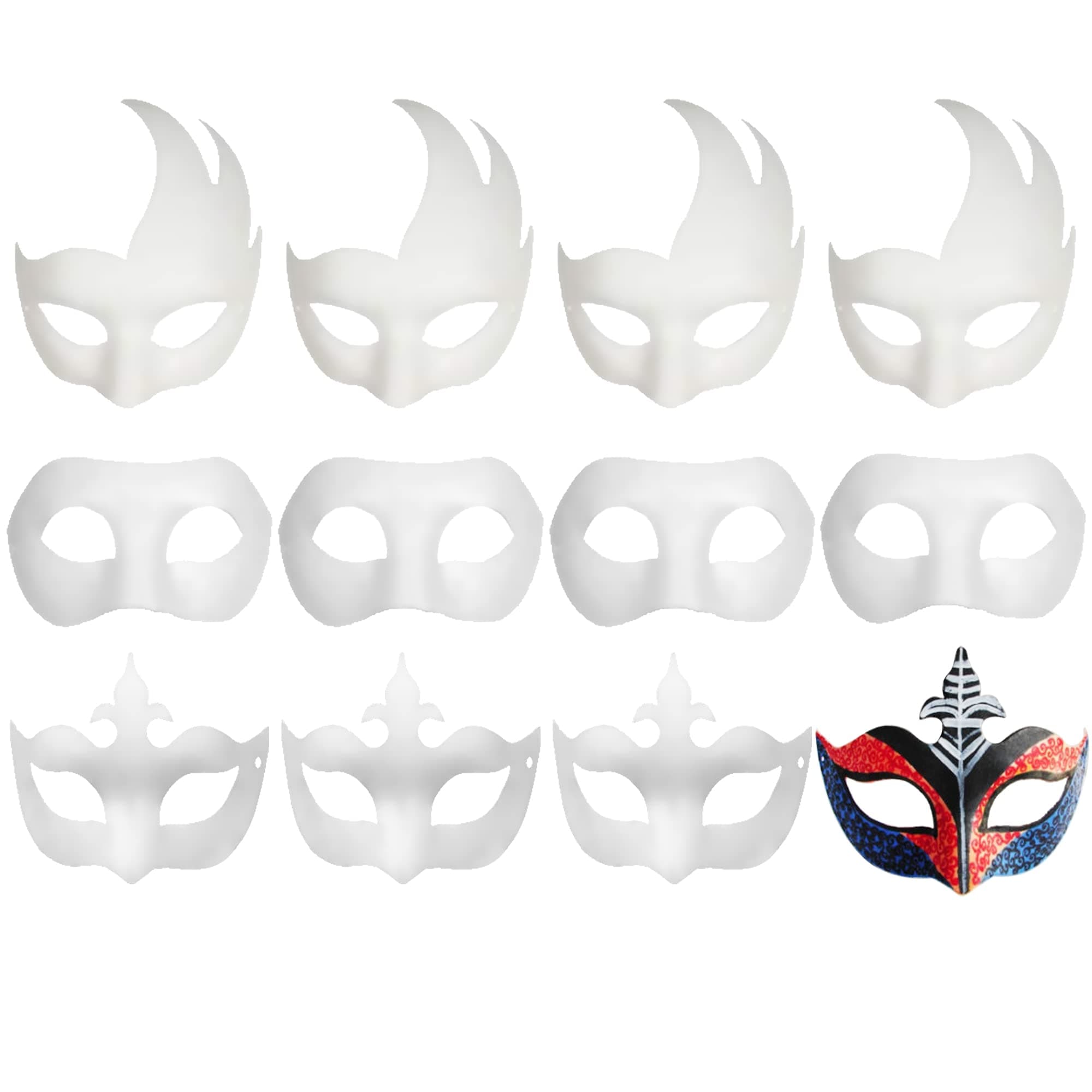 CSPRING 12PCS Cute Paper Face Paintable White Mask for Mardi Gras Cosplay