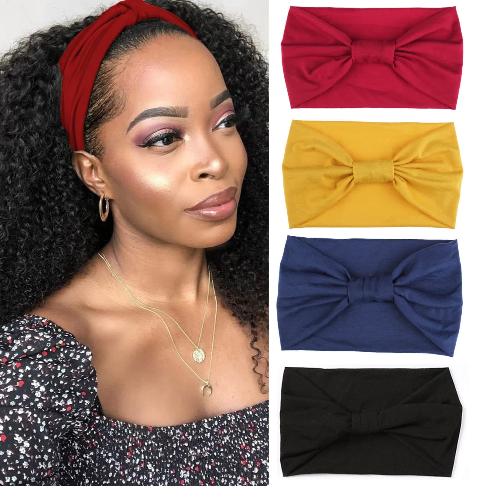 XTREND 4 Packs Wide Elastic Knotted Headbands Bohemian Style+='