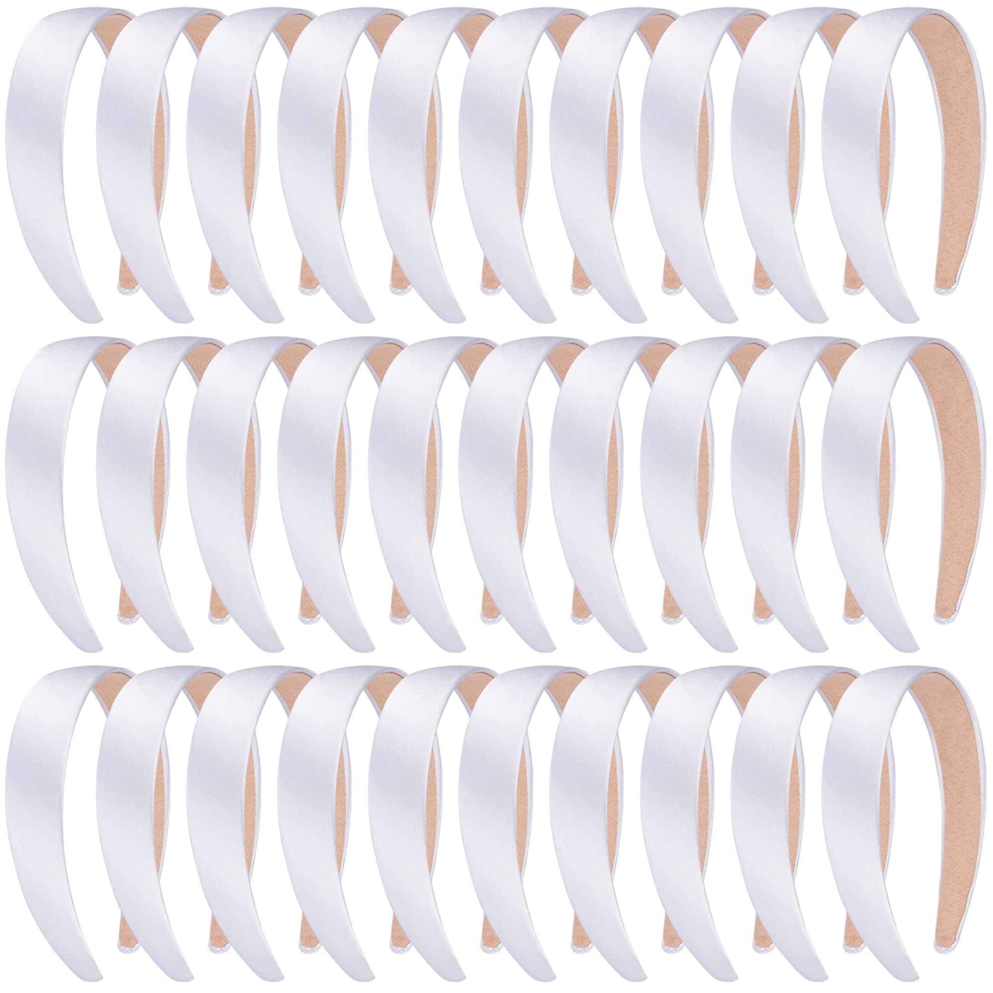 SIQUK White 1 Inch Hard Satin Headbands for Women for DIY Hair Accessories