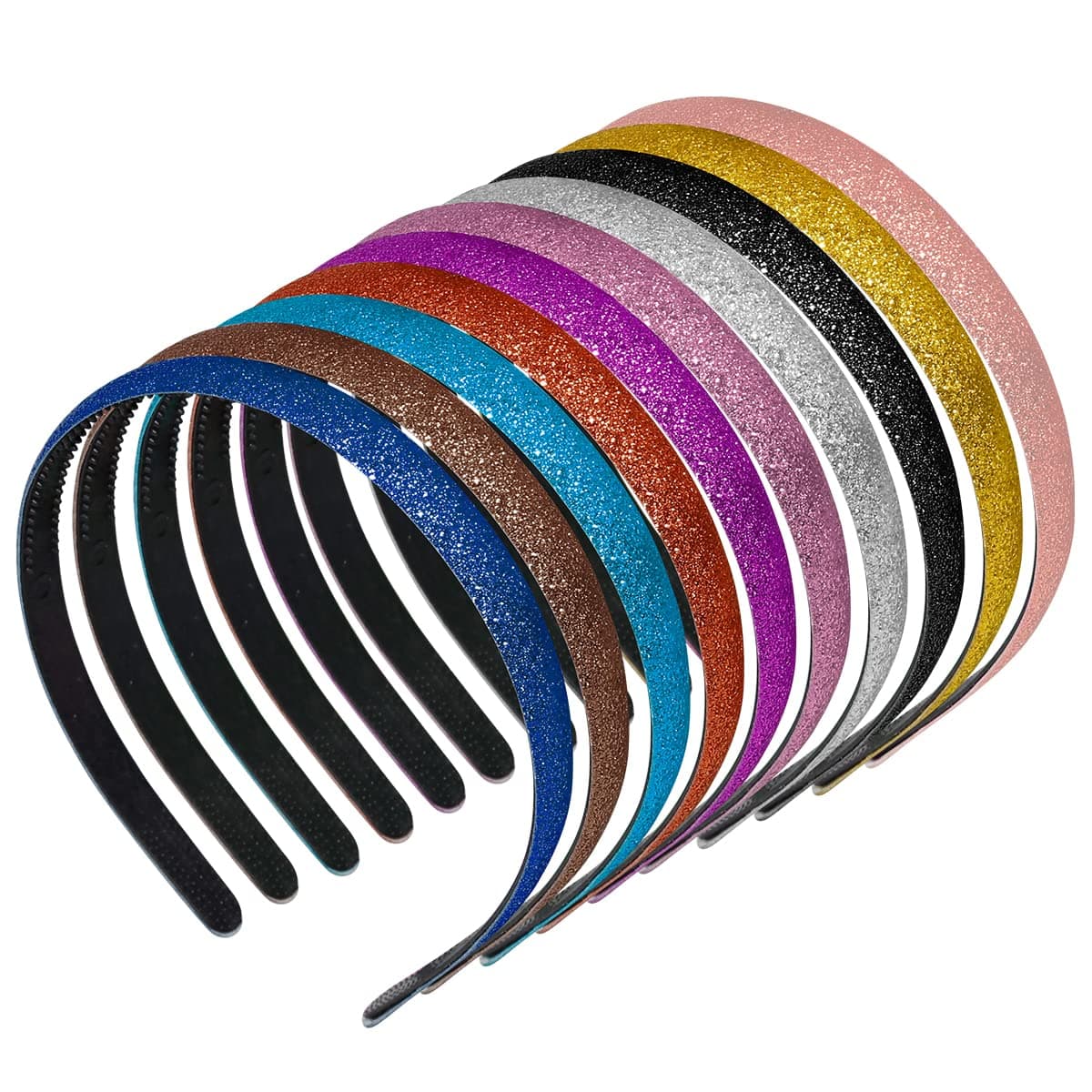 Adecco Glitter Headbands for Girls - Sparkly Colorful Plastic (10 Pcs)