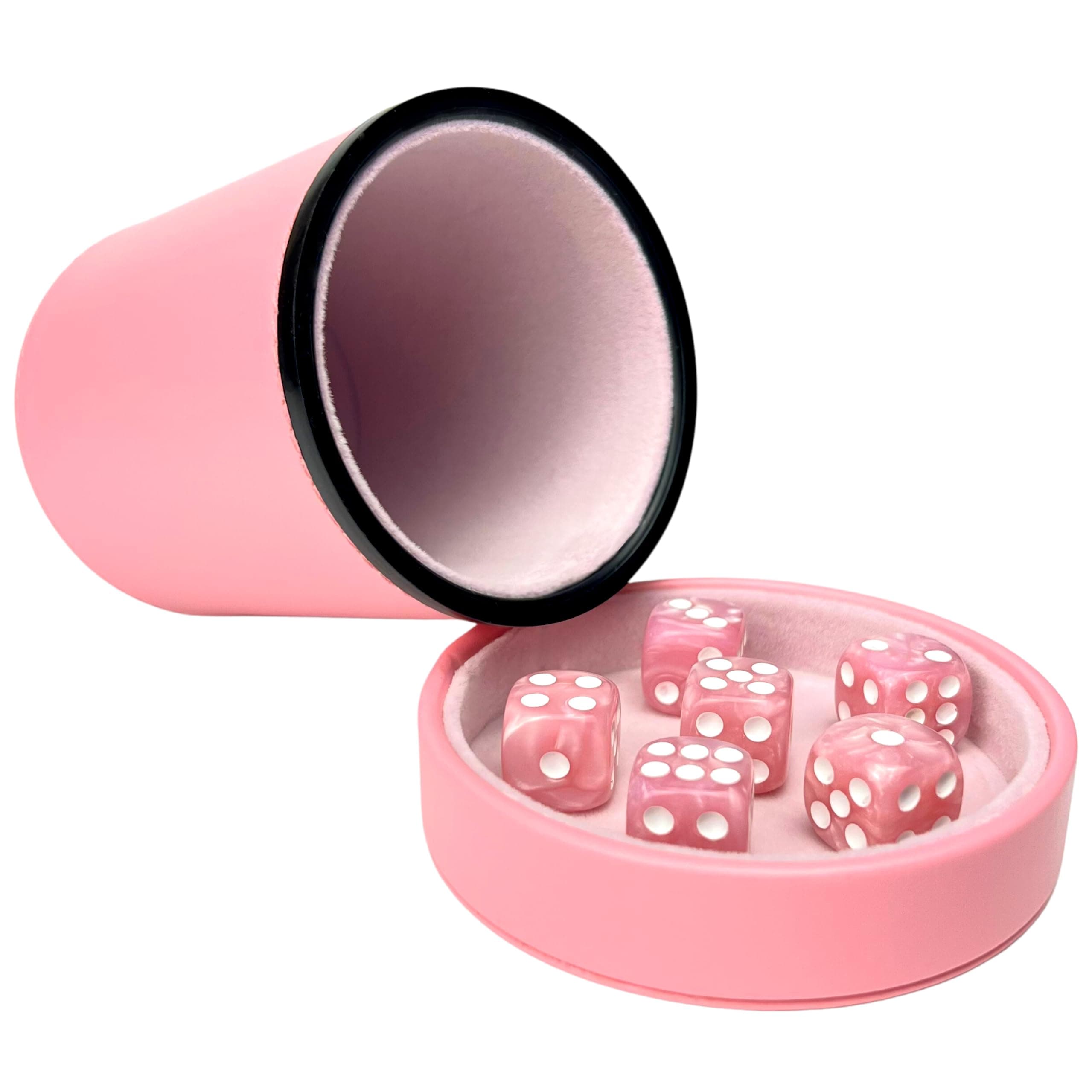 Luck Lab Pink Leather Dice Cup with Lid - Accompanied by 6 Pearl Dice